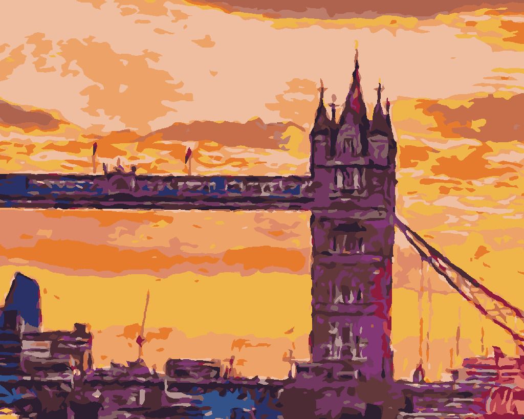 zuty Malování podle čísel - LONDÝNSKÝ TOWER BRIDGE PŘI ZÁPADU SLUNCE - Rozměr: 40x50 cm, Rámování: Varianta: bez rámu a bez vypnutí plátna - obrázek 2