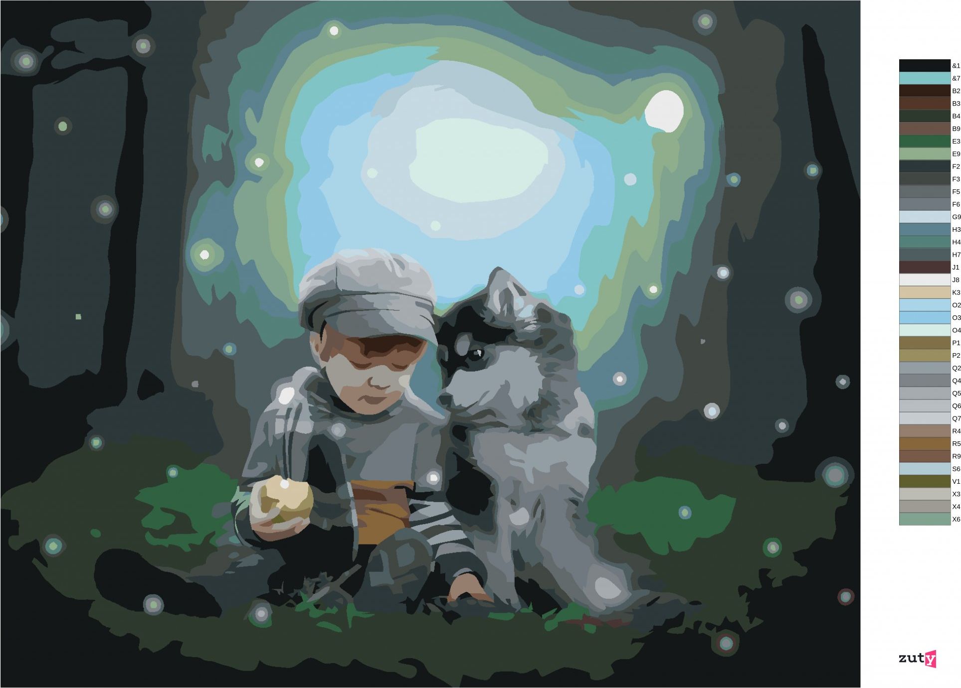 zuty Malování podle čísel - HUSKY A CHLAPEČEK V LESE - Rozměr: 40x50 cm, Rámování: Varianta: bez rámu a bez vypnutí plátna - obrázek 8