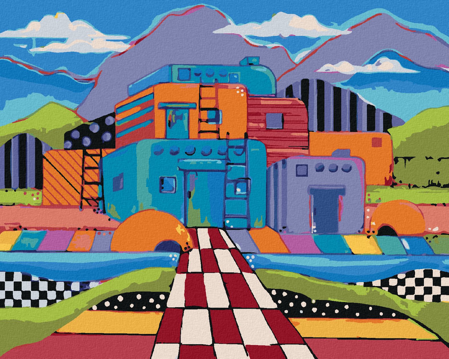 zuty Malování podle čísel - BAREVNÝ DŮM (JONNA JAMES) - Rozměr: 40x50 cm, Rámování: Varianta: vypnuté plátno na rám - obrázek 1