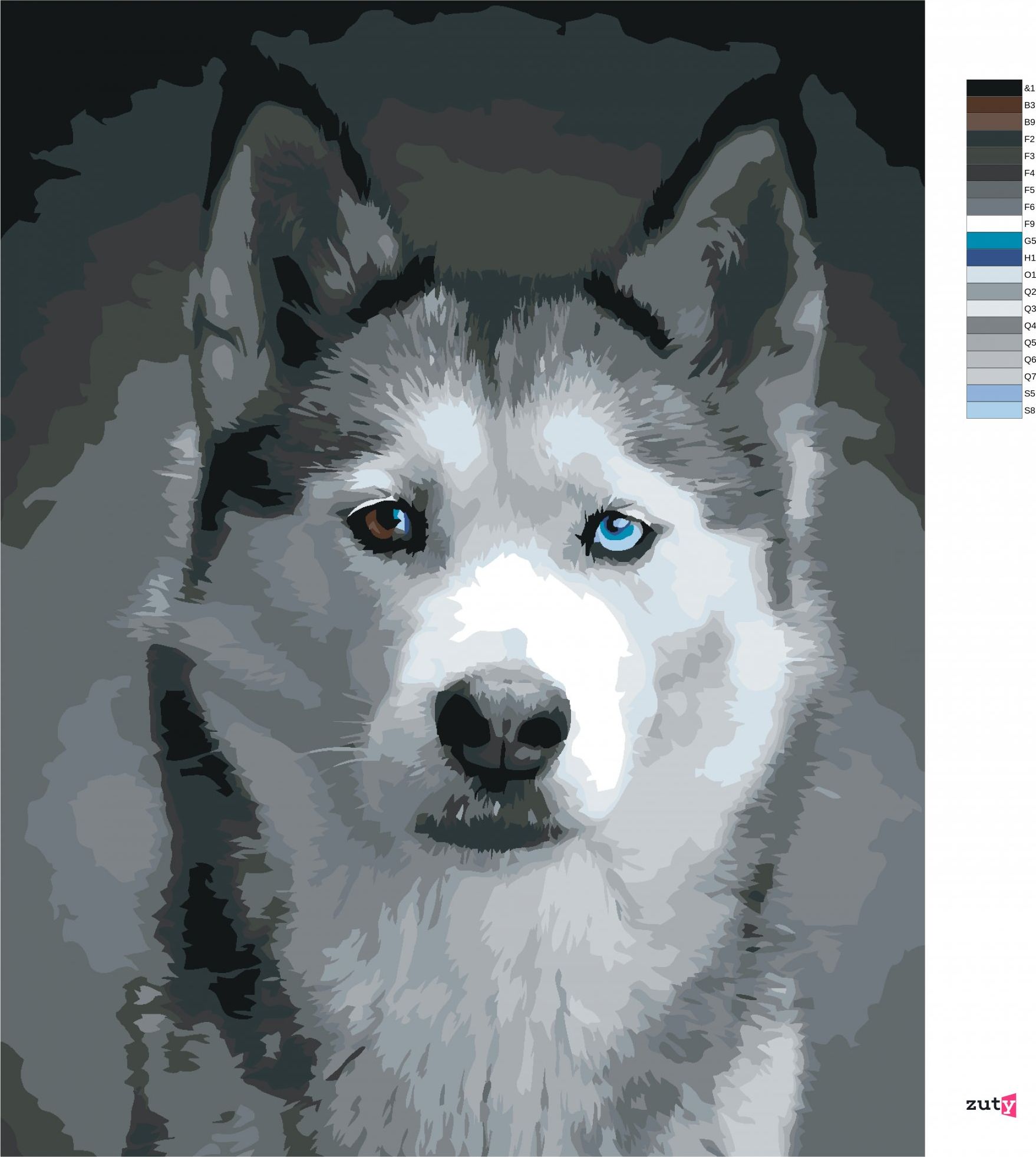 zuty Malování podle čísel - HLAVA HUSKYHO - Rozměr: 40x50 cm, Rámování: Varianta: vypnuté plátno na rám - obrázek 3