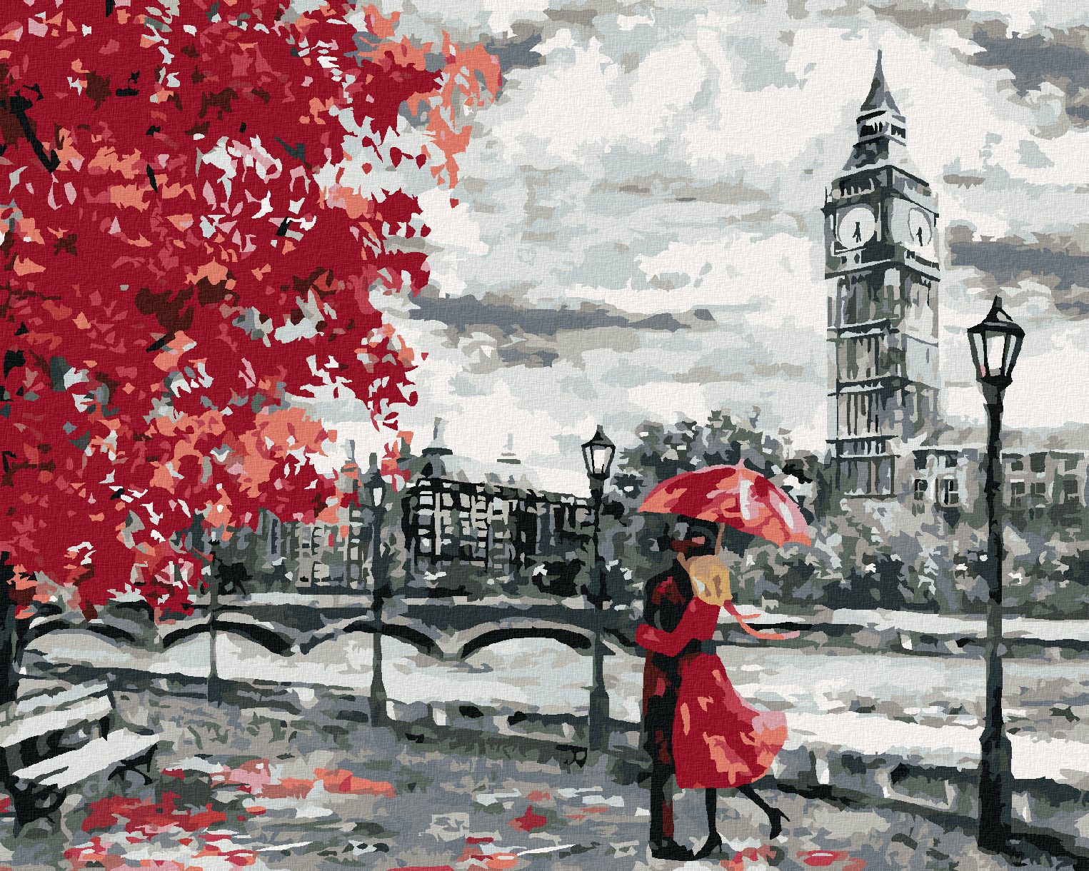 zuty Malování podle čísel - MILUJÍCÍ PÁR V LONDÝNĚ - Rozměr: 40x50 cm, Rámování: Varianta: bez rámu a bez vypnutí plátna - obrázek 1