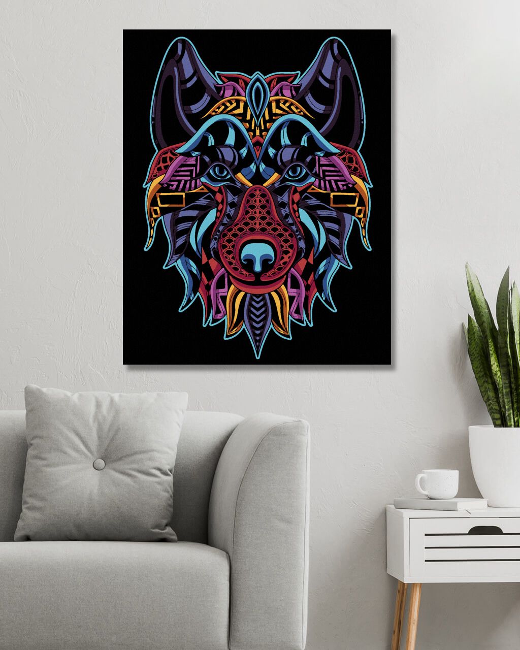 zuty Malování podle čísel - BAREVNÝ VLK NA ČERNÉM POZADÍ - Rozměr: 40x50 cm, Rámování: Varianta: vypnuté plátno na rám - obrázek 6