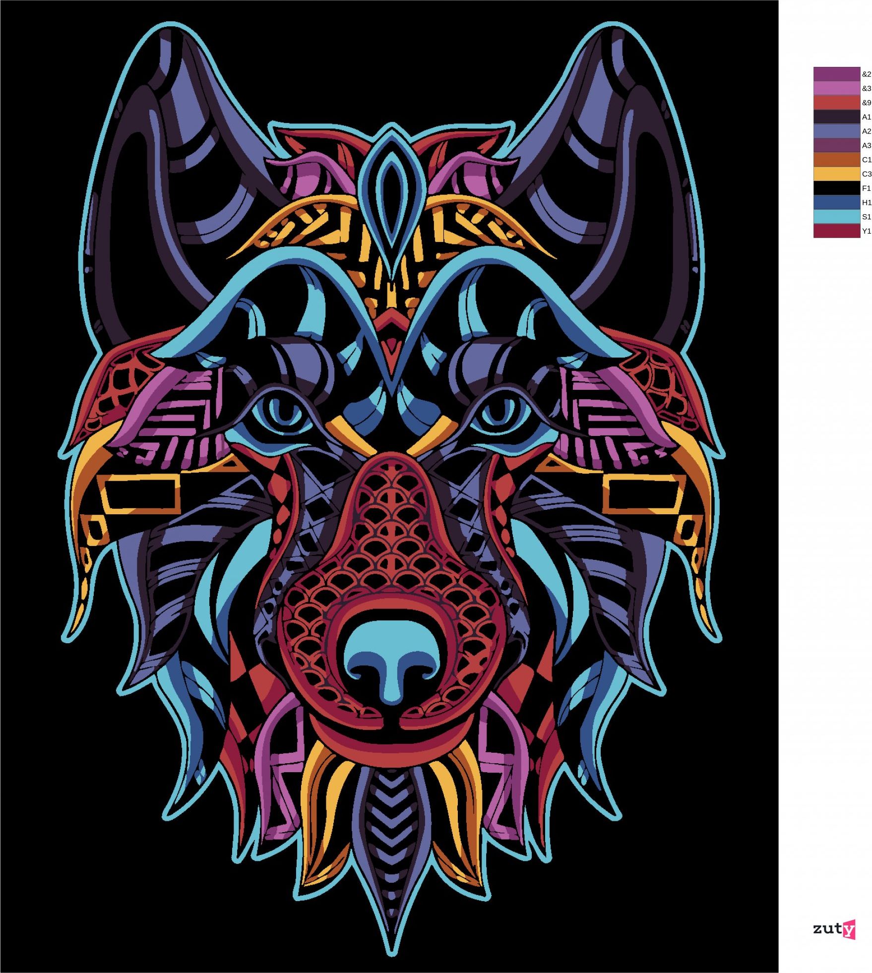 zuty Malování podle čísel - BAREVNÝ VLK NA ČERNÉM POZADÍ - Rozměr: 40x50 cm, Rámování: Varianta: vypnuté plátno na rám - obrázek 8