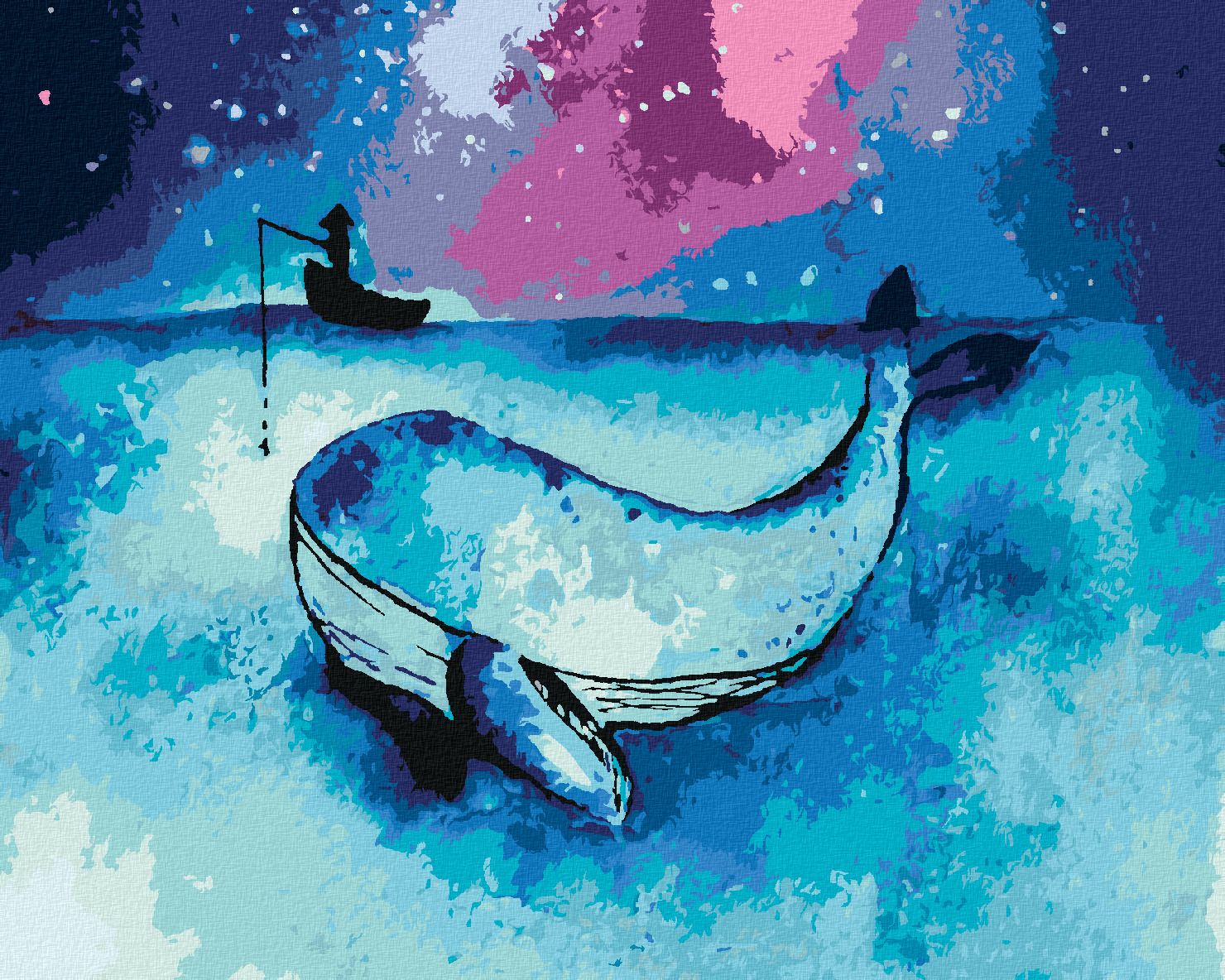 zuty Malování podle čísel - VELRYBA A RYBÁŘ NA LOĎCE - Rozměr: 40x50 cm, Rámování: Varianta: bez rámu a bez vypnutí plátna - obrázek 1