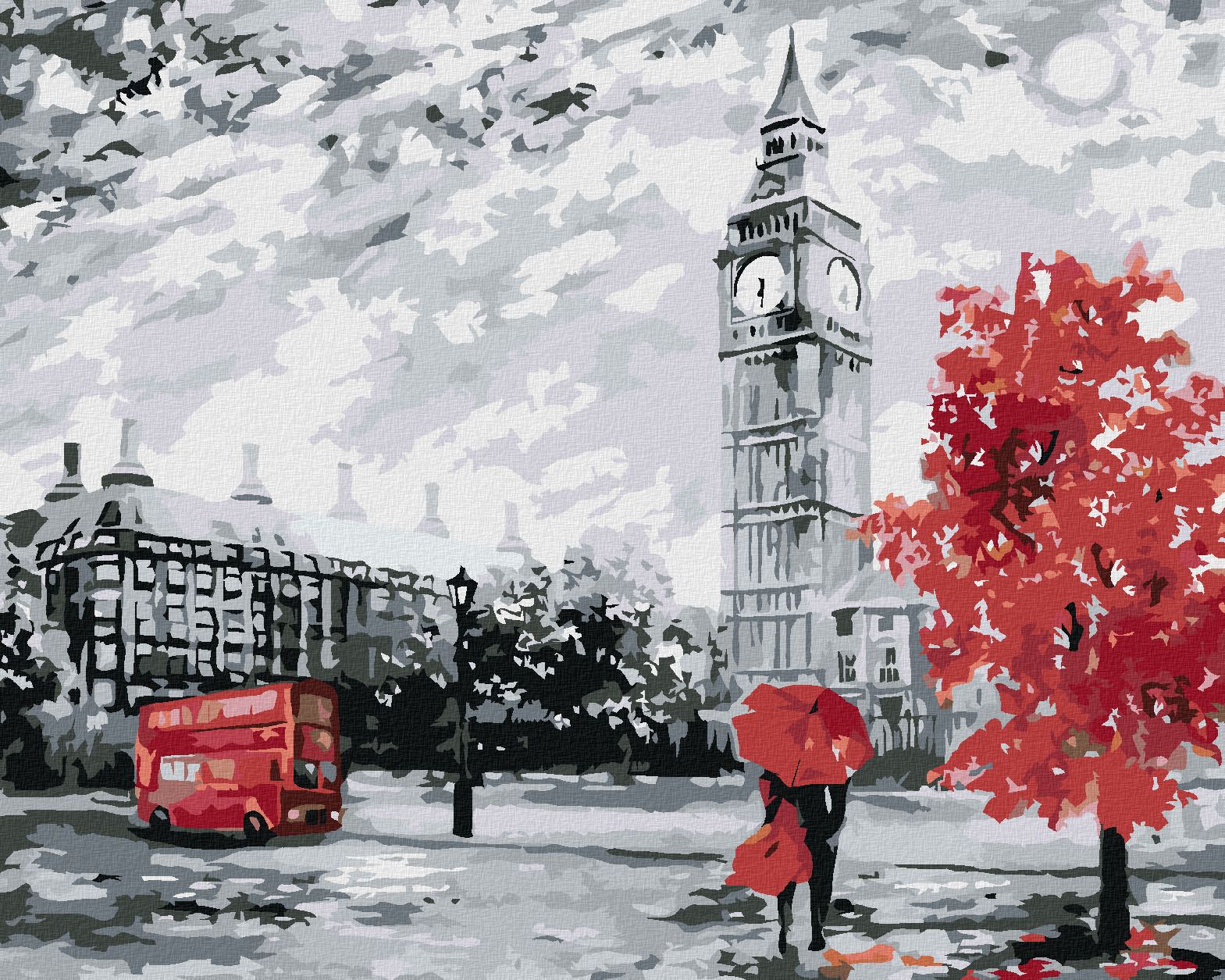 zuty Malování podle čísel - ZAMILOVANÝ PÁR V LONDÝNĚ - Rozměr: 40x50 cm, Rámování: Varianta: bez rámu a bez vypnutí plátna - obrázek 1