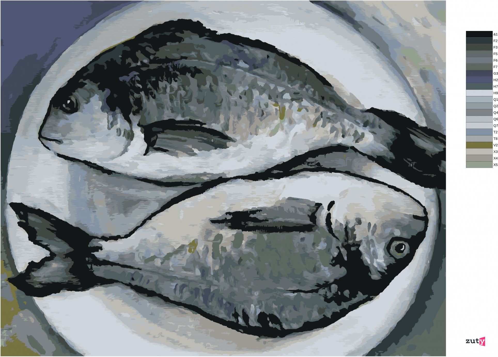 zuty Malování podle čísel - RYBY NA TALÍŘI - Rozměr: 40x50 cm, Rámování: Varianta: bez rámu a bez vypnutí plátna - obrázek 7