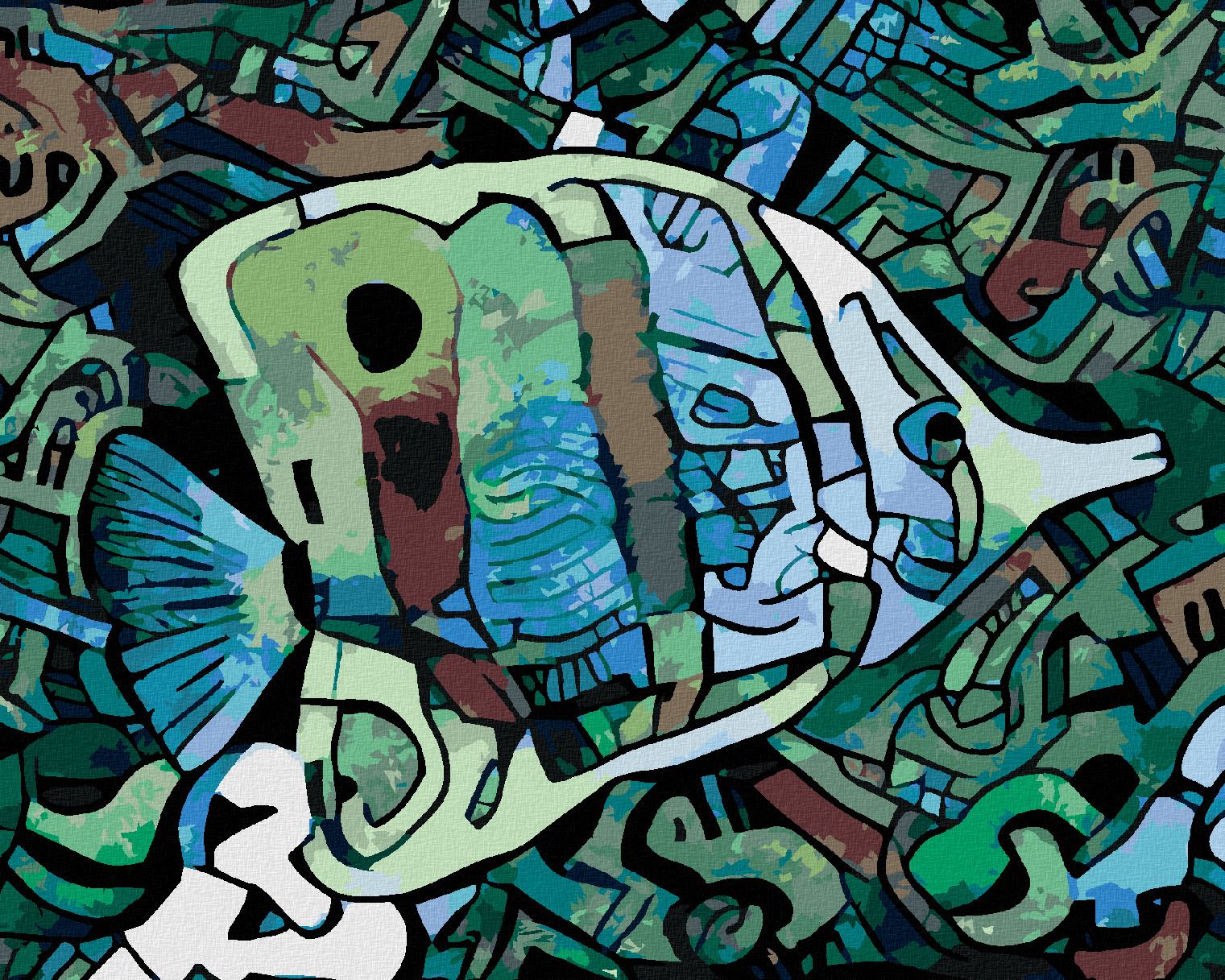 zuty Malování podle čísel - ZELENÁ ABSTRAKTNÍ RYBA - Rozměr: 40x50 cm, Rámování: Varianta: bez rámu a bez vypnutí plátna - obrázek 1