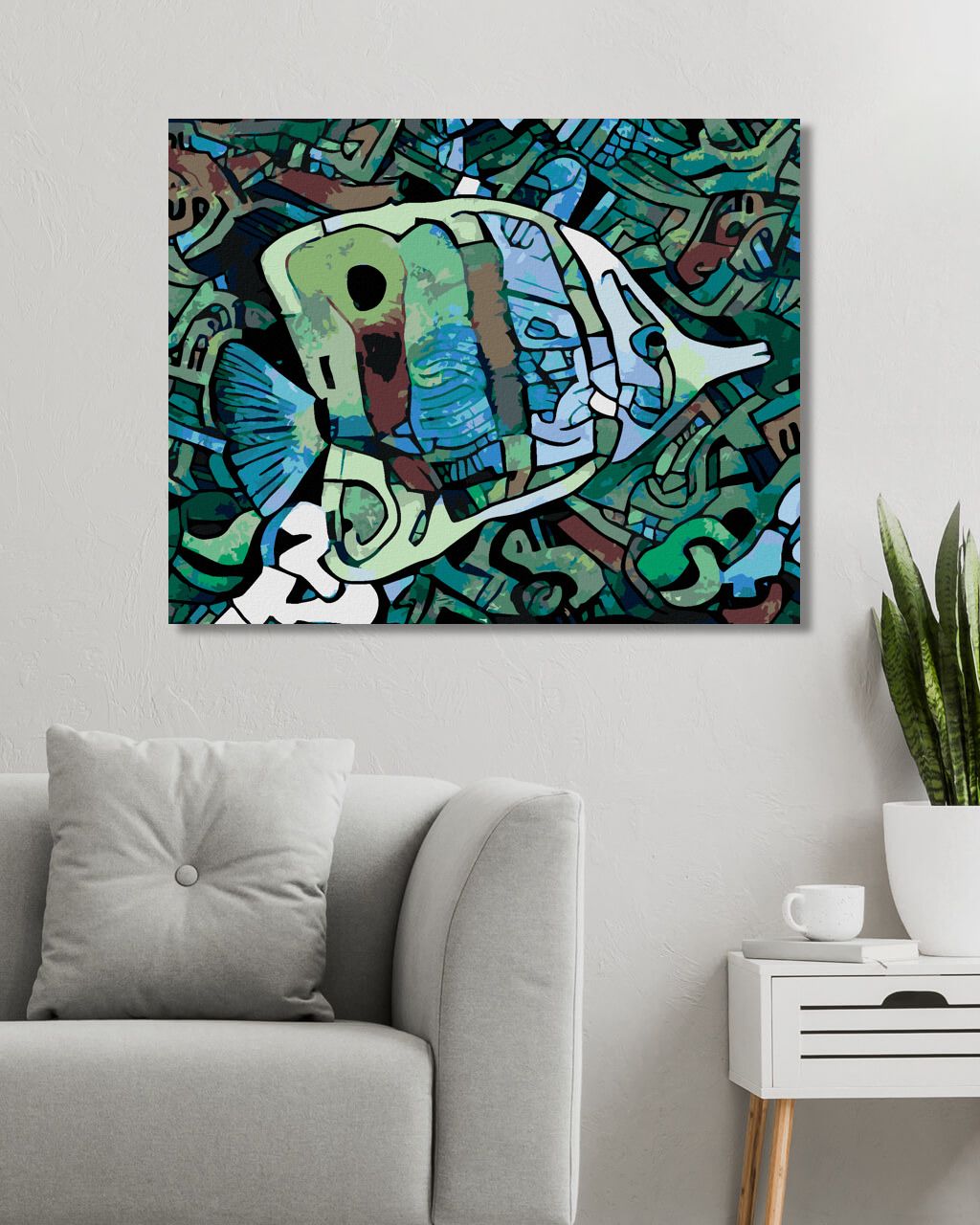 zuty Malování podle čísel - ZELENÁ ABSTRAKTNÍ RYBA - Rozměr: 40x50 cm, Rámování: Varianta: bez rámu a bez vypnutí plátna - obrázek 3