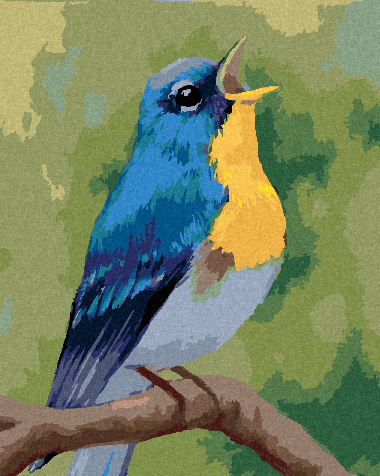 zuty Malování podle čísel - MODRÝ PTÁČEK (MYROSLAVA VOLOSCHUK) - Rozměr: 40x50 cm, Rámování: Varianta: vypnuté plátno na rám - obrázek 1