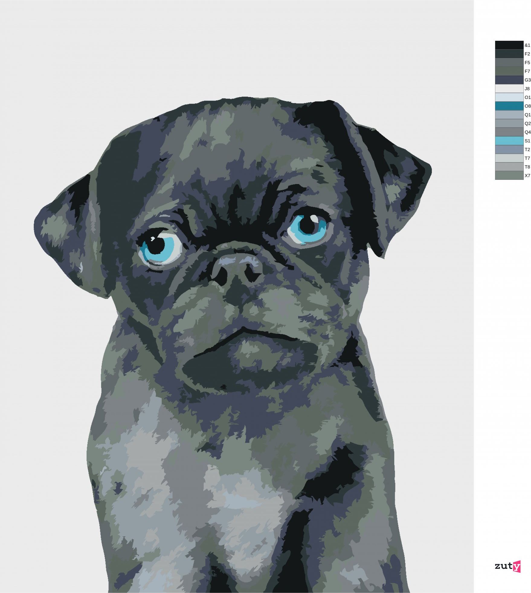zuty Malování podle čísel - MOPSÍK (MYROSLAVA VOLOSCHUK) - Rozměr: 40x50 cm, Rámování: Varianta: bez rámu a bez vypnutí plátna - obrázek 5
