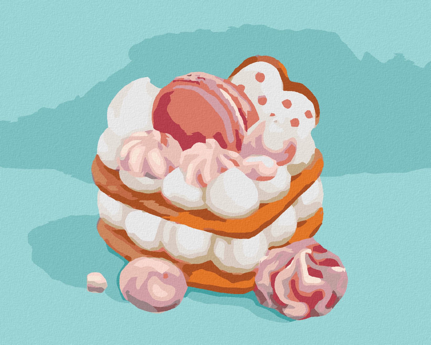 zuty Malování podle čísel - ZÁKUSEK S MARSHMALLOW (MYROSLAVA VOLOSCHUK) - Rozměr: 40x50 cm, Rámování: Varianta: vypnuté plátno na rám - obrázek 1