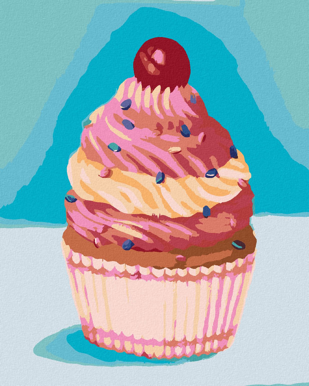 zuty Malování podle čísel - CUPCAKE S RŮŽOVÝM KRÉMEM (MYROSLAVA VOLOSCHUK) - Rozměr: 40x50 cm, Rámování: Varianta: bez rámu a bez vypnutí plátna - obrázek 1