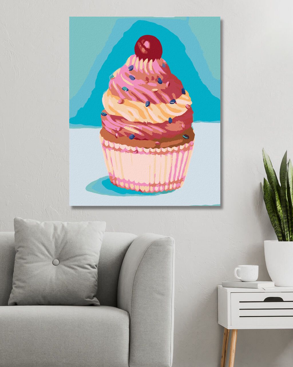zuty Malování podle čísel - CUPCAKE S RŮŽOVÝM KRÉMEM (MYROSLAVA VOLOSCHUK) - Rozměr: 40x50 cm, Rámování: Varianta: bez rámu a bez vypnutí plátna - obrázek 2