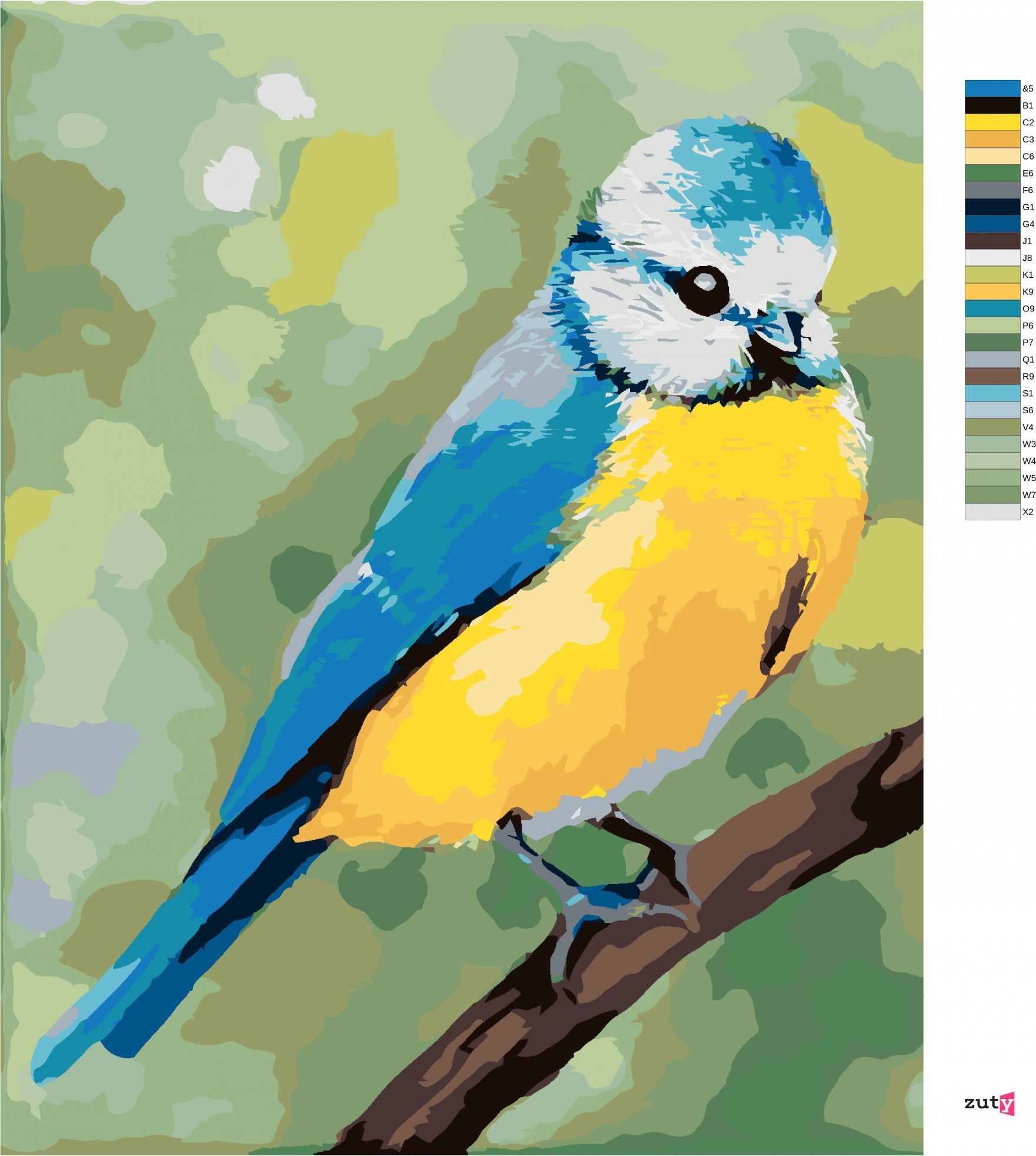 zuty Malování podle čísel - MODRÝ PTÁČEK SEDÍCÍ NA VĚTVIČCE(MYROSLAVA VOLOSCHUK) - Rozměr: 40x50 cm, Rámování: Varianta: vypnuté plátno na rám - obrázek 2