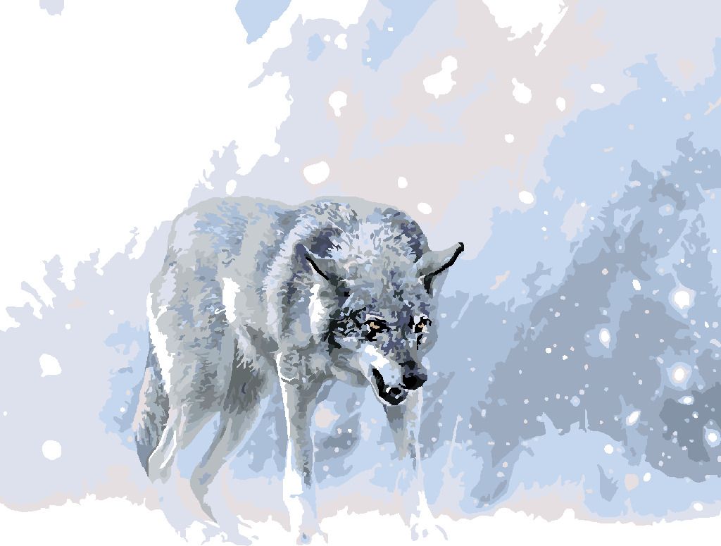 zuty Malování podle čísel - ŠEDÝ VLK V ZIMNÍ KRAJINĚ - Rozměr: 40x50 cm, Rámování: Varianta: bez rámu a bez vypnutí plátna - obrázek 3