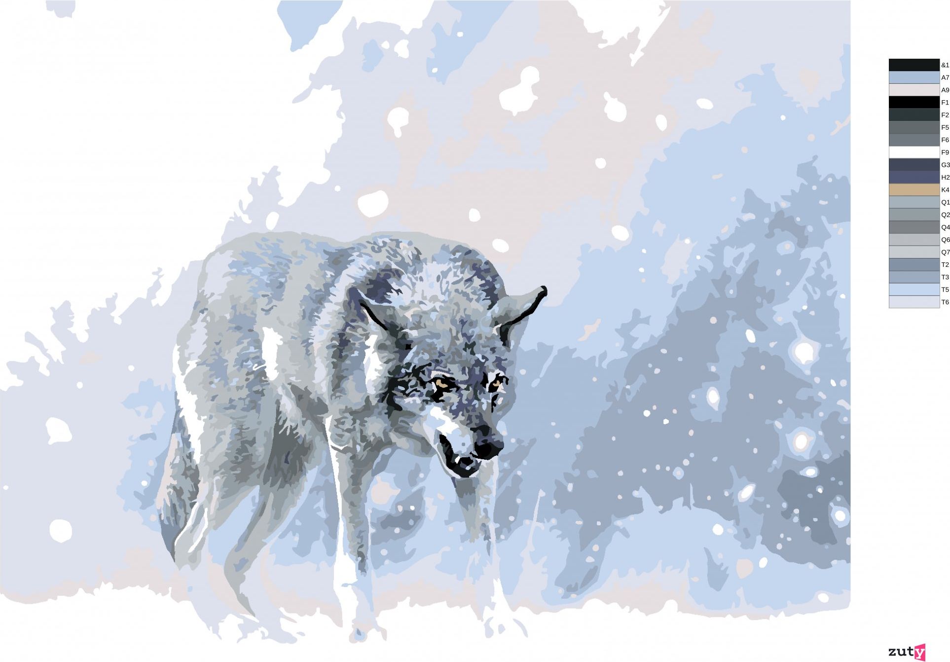 zuty Malování podle čísel - ŠEDÝ VLK V ZIMNÍ KRAJINĚ - Rozměr: 40x50 cm, Rámování: Varianta: bez rámu a bez vypnutí plátna - obrázek 6