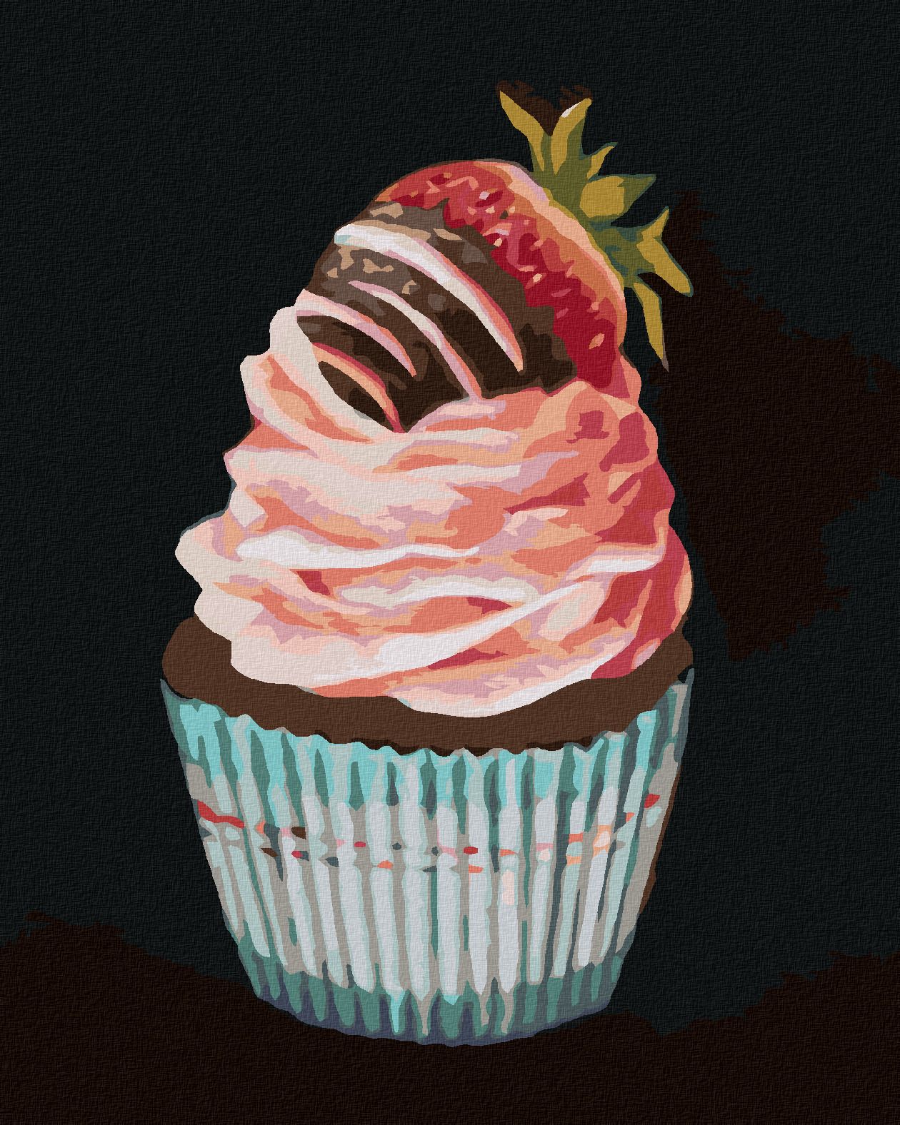 zuty Malování podle čísel - CUPCAKE S JAHODOU (MYROSLAVA VOLOSCHUK) - Rozměr: 40x50 cm, Rámování: Varianta: bez rámu a bez vypnutí plátna - obrázek 1