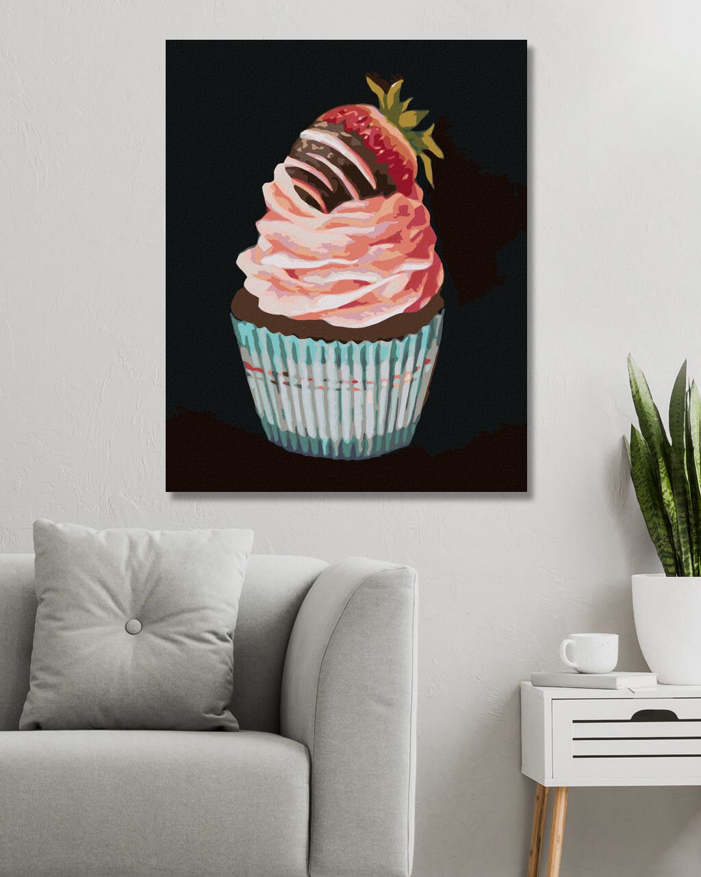 zuty Malování podle čísel - CUPCAKE S JAHODOU (MYROSLAVA VOLOSCHUK) - Rozměr: 40x50 cm, Rámování: Varianta: bez rámu a bez vypnutí plátna - obrázek 2