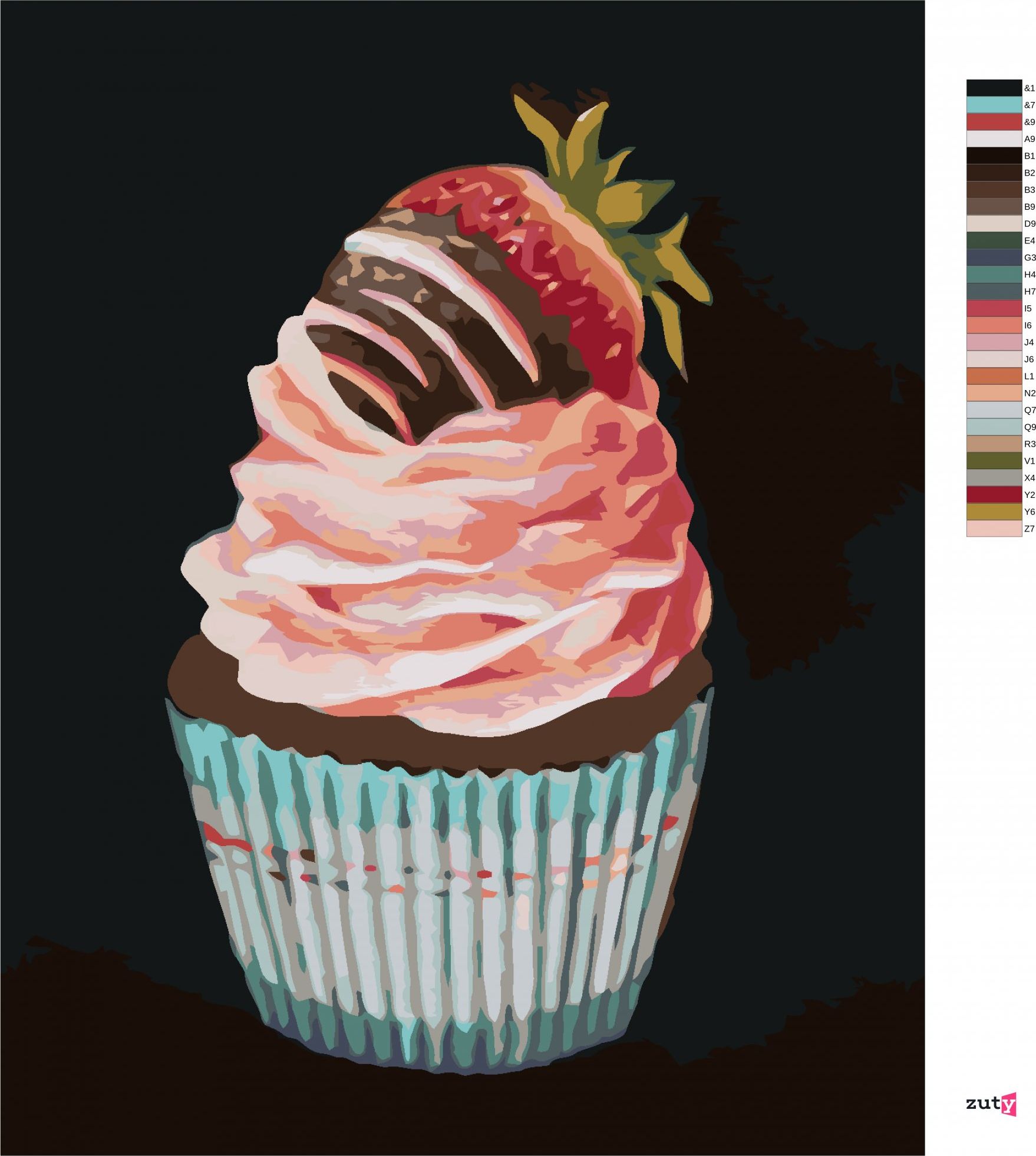zuty Malování podle čísel - CUPCAKE S JAHODOU (MYROSLAVA VOLOSCHUK) - Rozměr: 40x50 cm, Rámování: Varianta: bez rámu a bez vypnutí plátna - obrázek 3