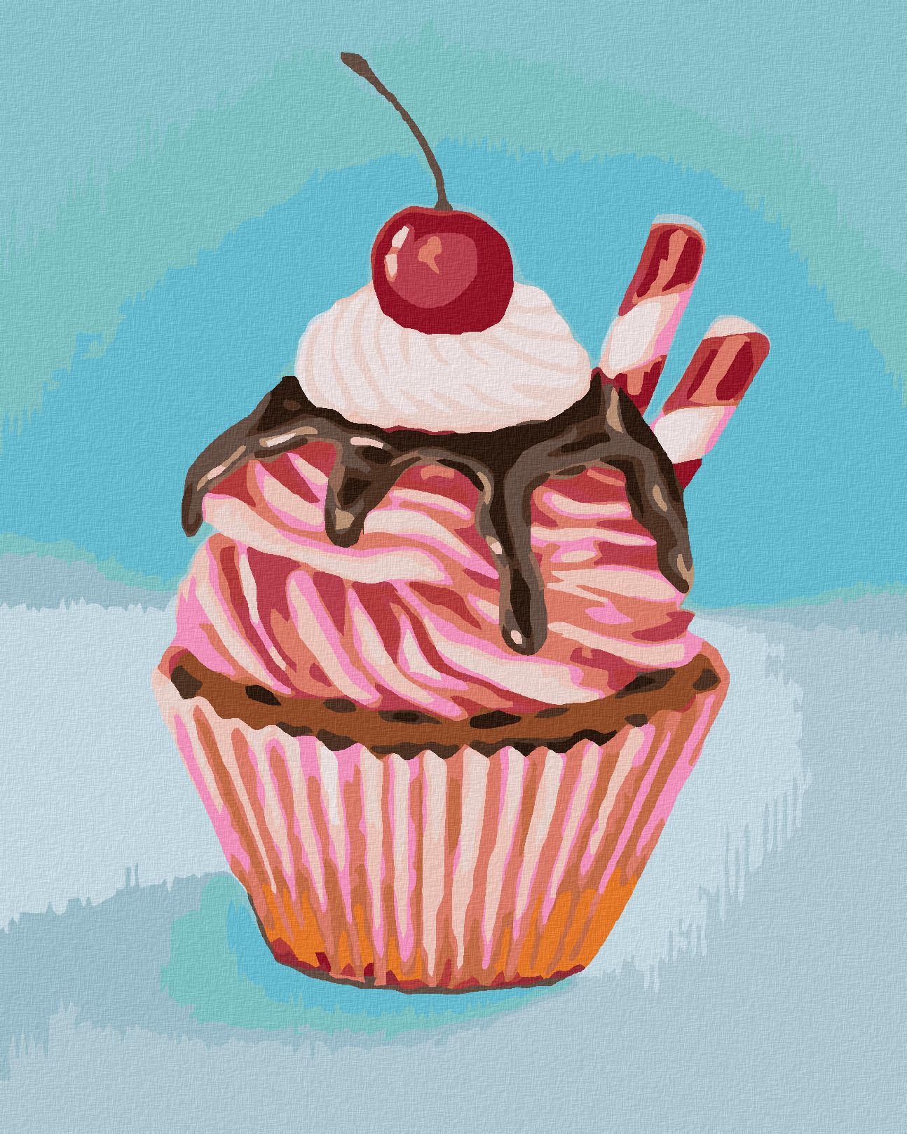 zuty Malování podle čísel - JAHODOVÝ CUPCAKE S LÉKOŘICOVOU TYČINKOU (MYROSLAVA VOLOSCHUK) - Rozměr: 40x50 cm, Rámování: Varianta: bez rámu a bez vypnutí plátna - obrázek 1