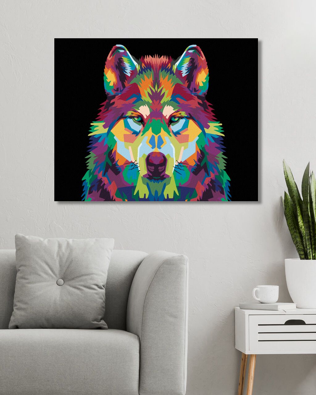 zuty Malování podle čísel - BAREVNÁ HLAVA VLKA - Rozměr: 40x50 cm, Rámování: Varianta: bez rámu a bez vypnutí plátna - obrázek 2