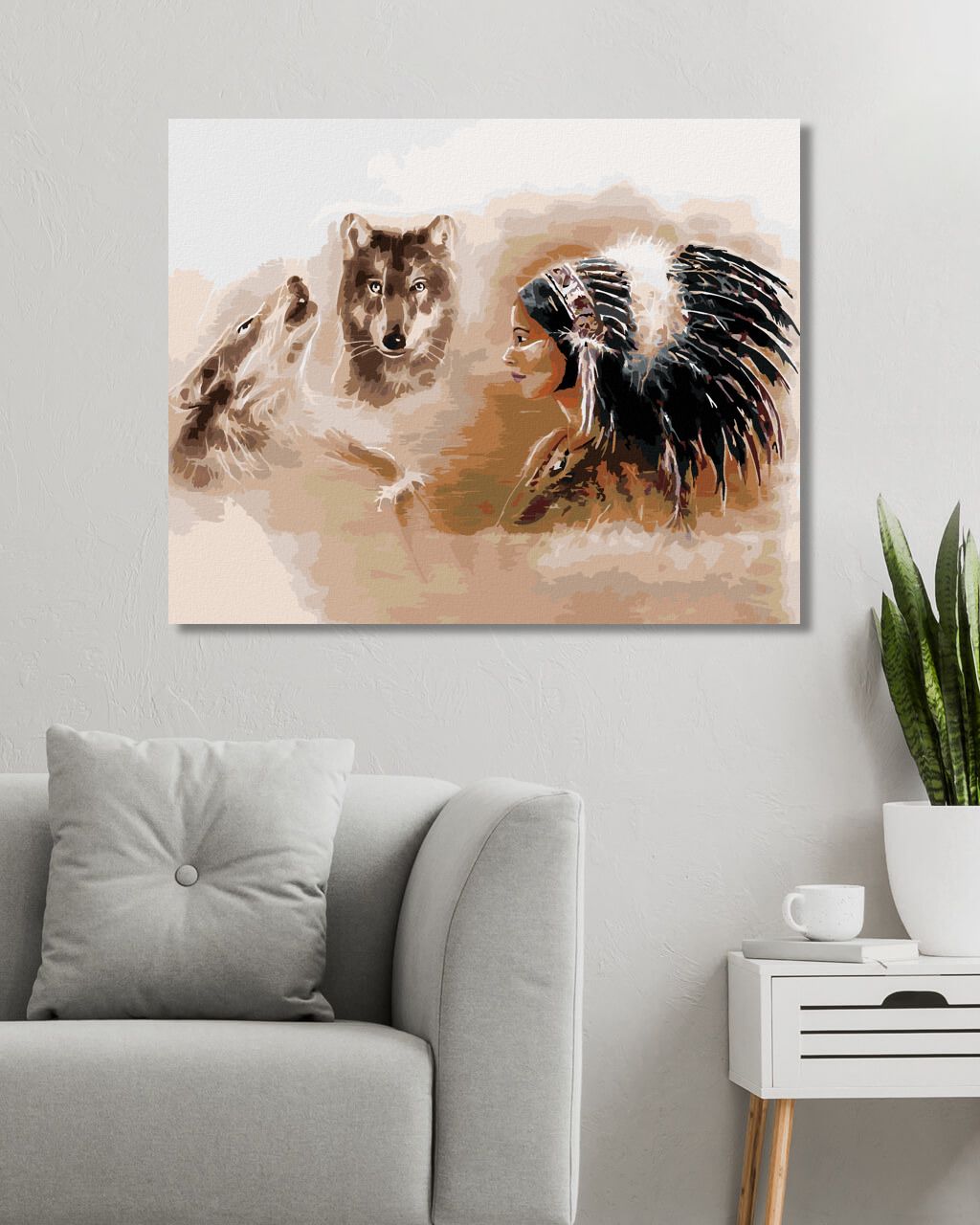 zuty Malování podle čísel - DVA VLCI A INDIÁNKA - Rozměr: 40x50 cm, Rámování: Varianta: bez rámu a bez vypnutí plátna - obrázek 4