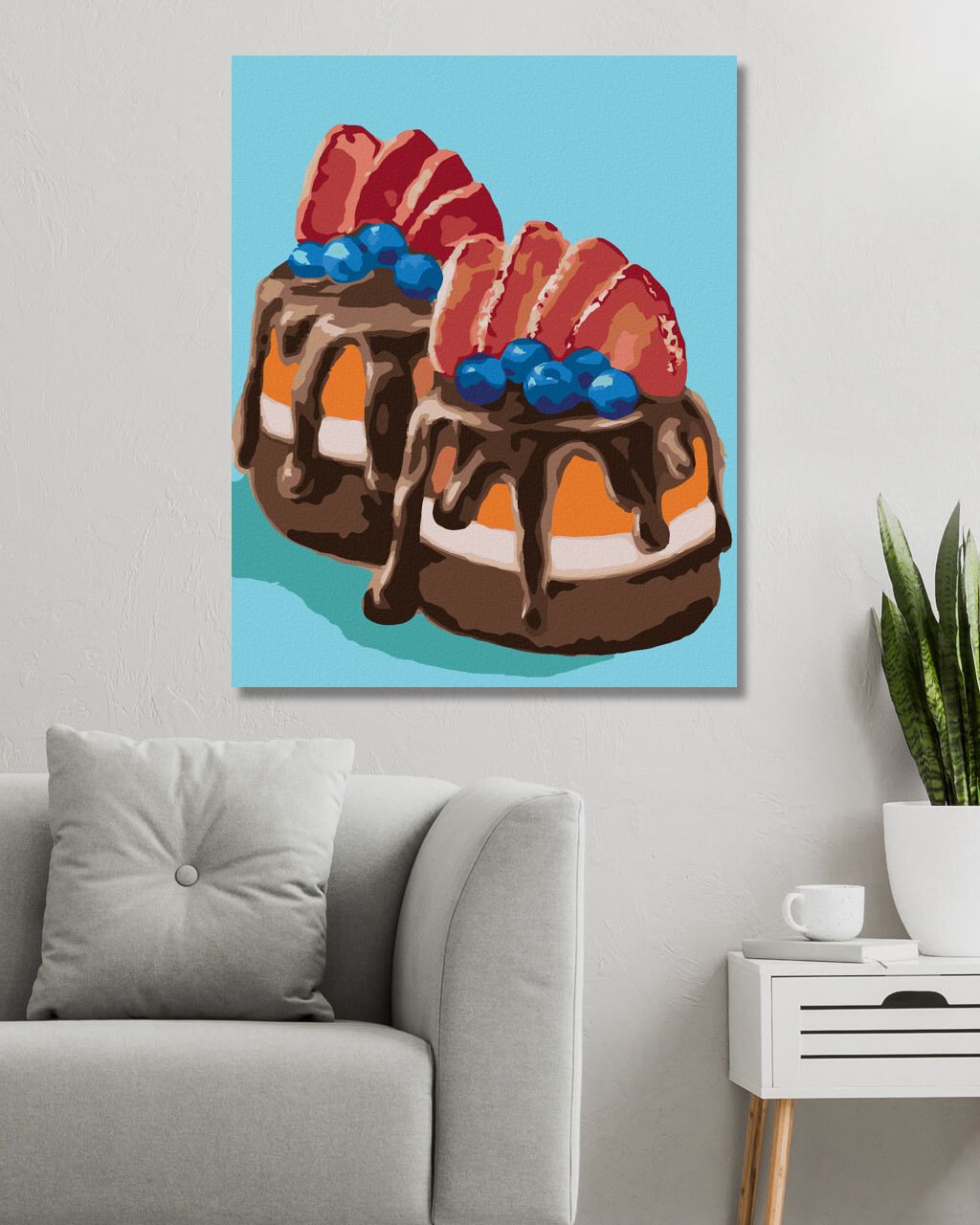zuty Malování podle čísel - ZÁKUSEK S ČOKOLÁDOU A JAHODAMI (MYROSLAVA VOLOSCHUK) - Rozměr: 40x50 cm, Rámování: Varianta: vypnuté plátno na rám - obrázek 8
