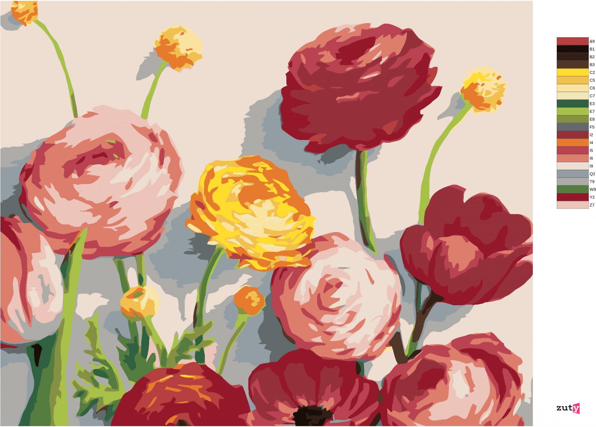 zuty Malování podle čísel - PIVOŇKY A TULIPÁNY (MYROSLAVA VOLOSCHUK) - Rozměr: 40x50 cm, Rámování: Varianta: bez rámu a bez vypnutí plátna - obrázek 5