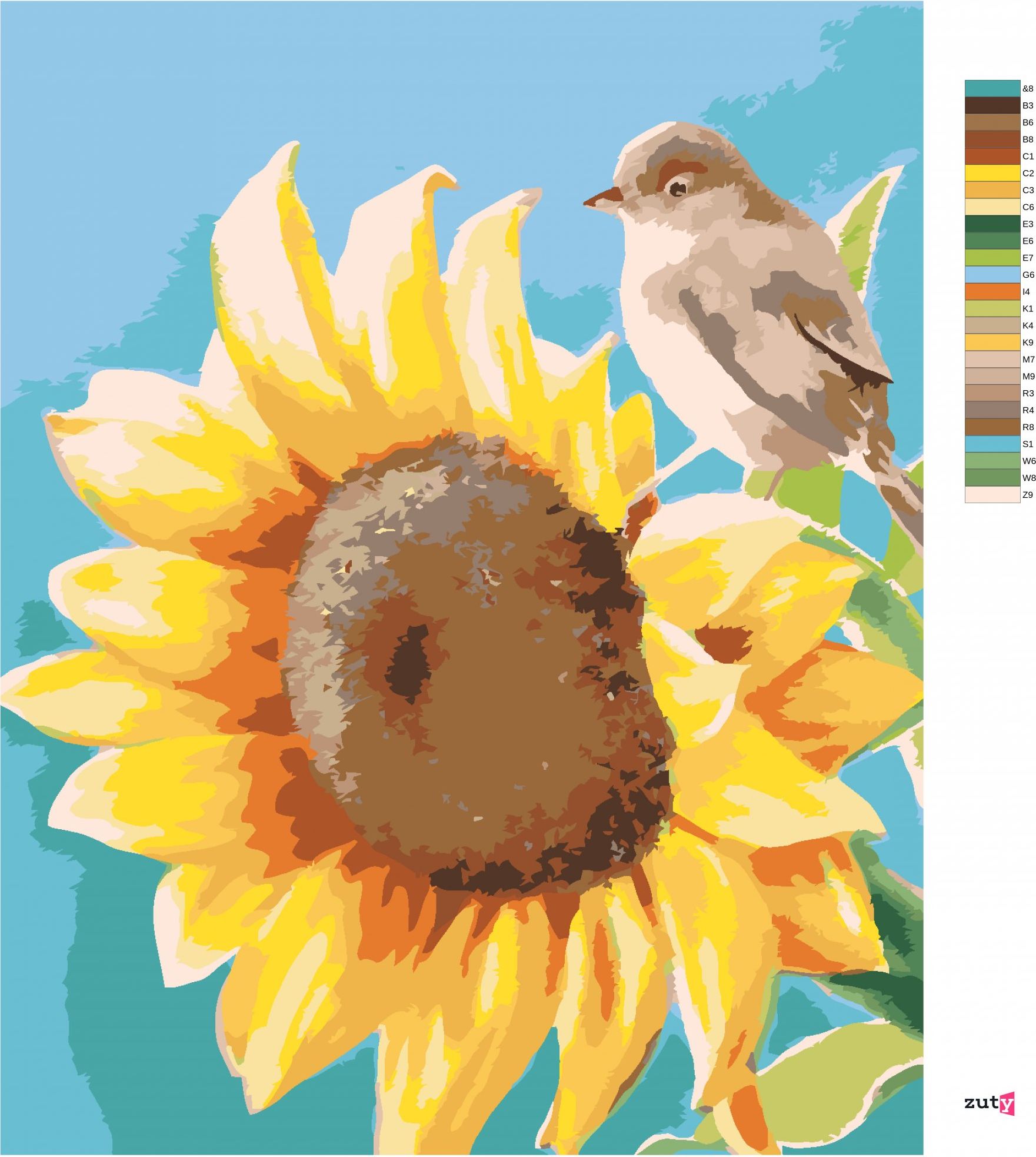 zuty Malování podle čísel - SLUNEČNICE (MYROSLAVA VOLOSCHUK) - Rozměr: 40x50 cm, Rámování: Varianta: bez rámu a bez vypnutí plátna - obrázek 3