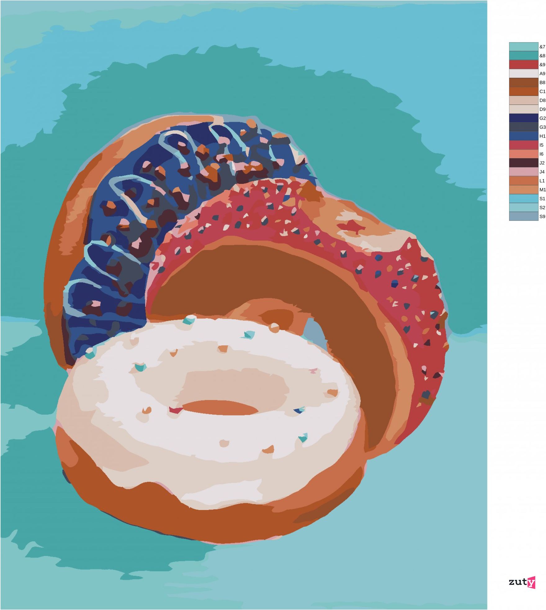 zuty Malování podle čísel - PLNĚNÉ DONUTY (MYROSLAVA VOLOSCHUK) - Rozměr: 40x50 cm, Rámování: Varianta: bez rámu a bez vypnutí plátna - obrázek 6