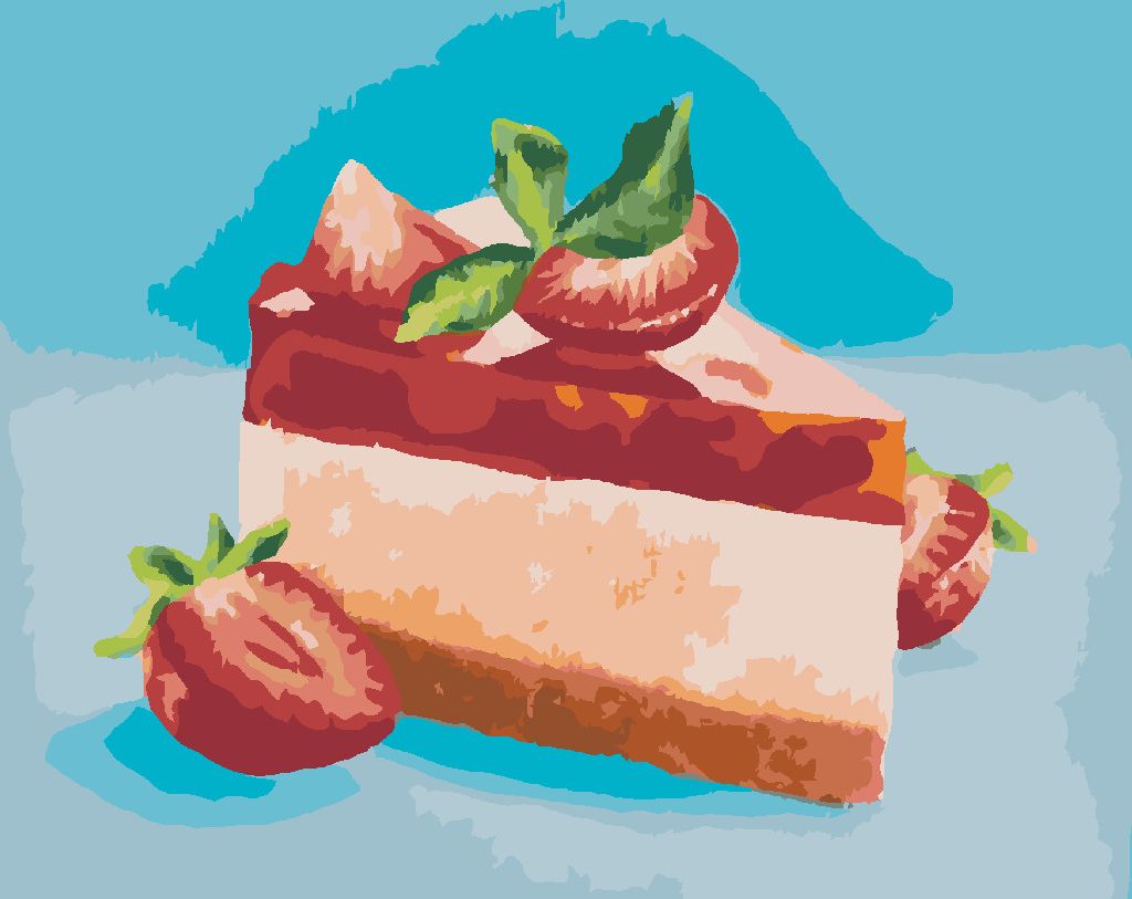 zuty Malování podle čísel - JAHODOVÝ CHEESECAKE (MYROSLAVA VOLOSCHUK) - Rozměr: 40x50 cm, Rámování: Varianta: vypnuté plátno na rám - obrázek 2