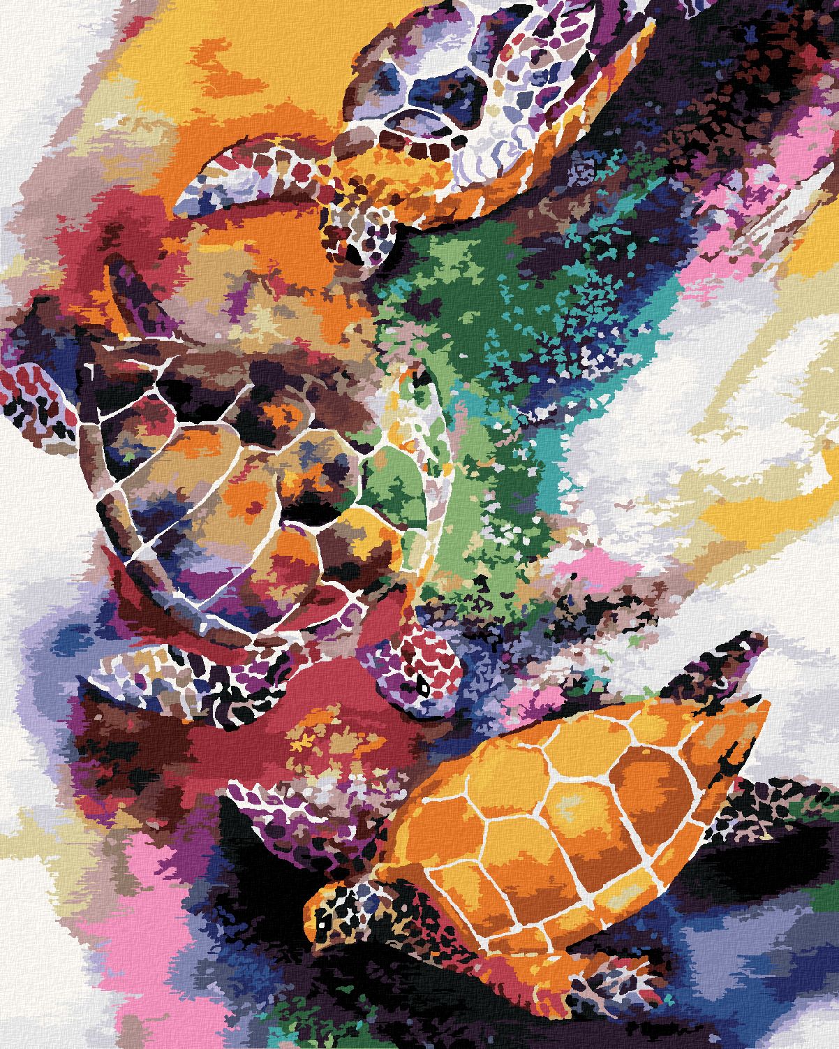 zuty Malování podle čísel - BAREVNÉ ŽELVY VE VODĚ - Rozměr: 40x50 cm, Rámování: Varianta: bez rámu a bez vypnutí plátna - obrázek 1