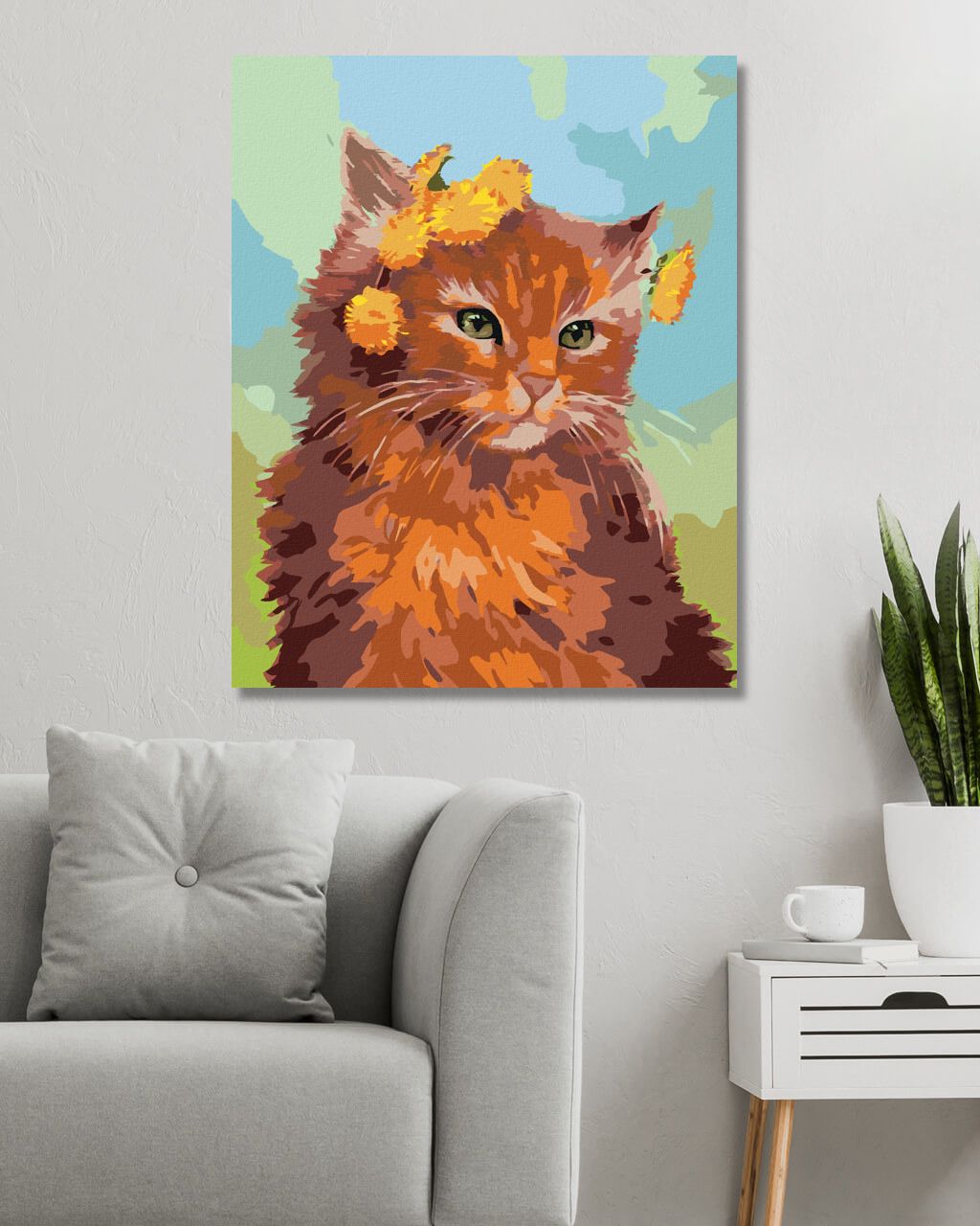 zuty Malování podle čísel - ZRZAVÝ KOCOUR S PAMPELIŠKOU (MYROSLAVA VOLOSCHUK) - Rozměr: 40x50 cm, Rámování: Varianta: vypnuté plátno na rám - obrázek 9