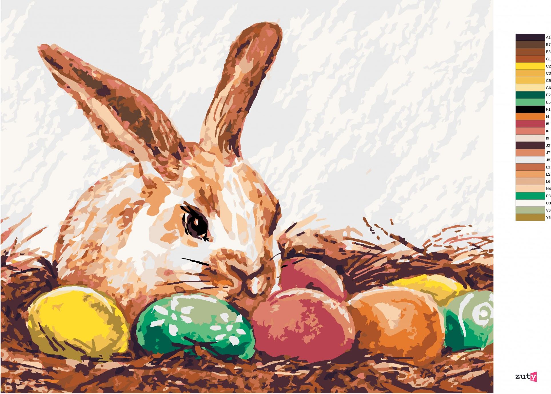 zuty Malování podle čísel - KRÁLÍK A BAREVNÉ VAJÍČKA - Rozměr: 40x50 cm, Rámování: Varianta: bez rámu a bez vypnutí plátna - obrázek 5