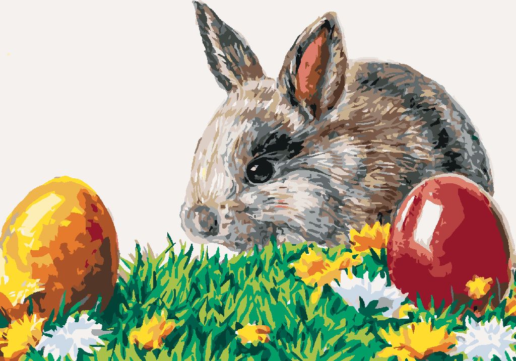zuty Malování podle čísel - KRÁLÍK A VELIKONOČNÍ VAJÍČKA - Rozměr: 40x50 cm, Rámování: Varianta: vypnuté plátno na rám - obrázek 5