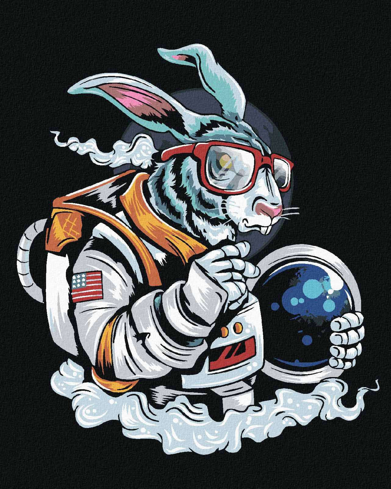zuty Malování podle čísel - KRÁLÍK KOSMONAUT - Rozměr: 40x50 cm, Rámování: Varianta: vypnuté plátno na rám - obrázek 1