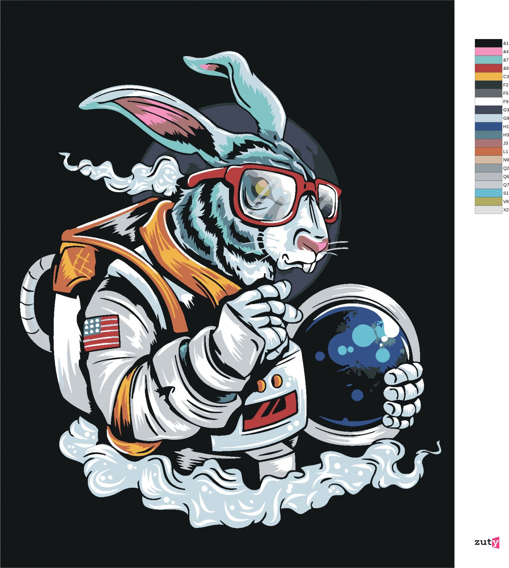 zuty Malování podle čísel - KRÁLÍK KOSMONAUT - Rozměr: 40x50 cm, Rámování: Varianta: vypnuté plátno na rám - obrázek 10