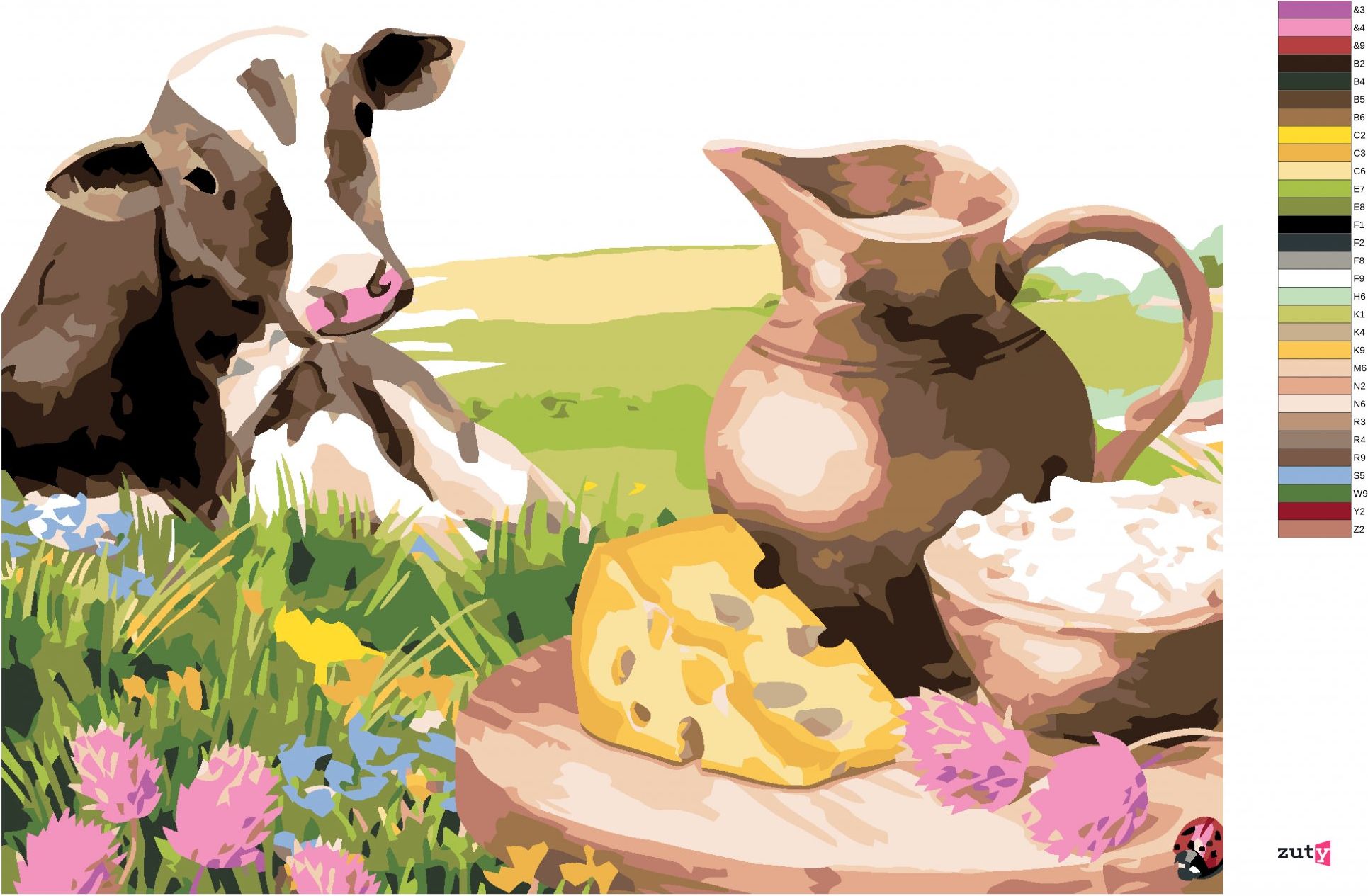 zuty Malování podle čísel - KRÁVA A JEJÍ PIKNIK - Rozměr: 40x50 cm, Rámování: Varianta: vypnuté plátno na rám - obrázek 4