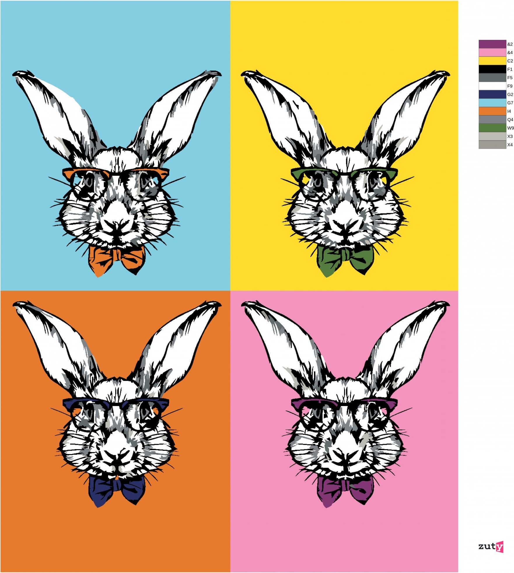 zuty Malování podle čísel - POP-ART KRÁLÍCI S BRÝLEMI - Rozměr: 40x50 cm, Rámování: Varianta: vypnuté plátno na rám - obrázek 8