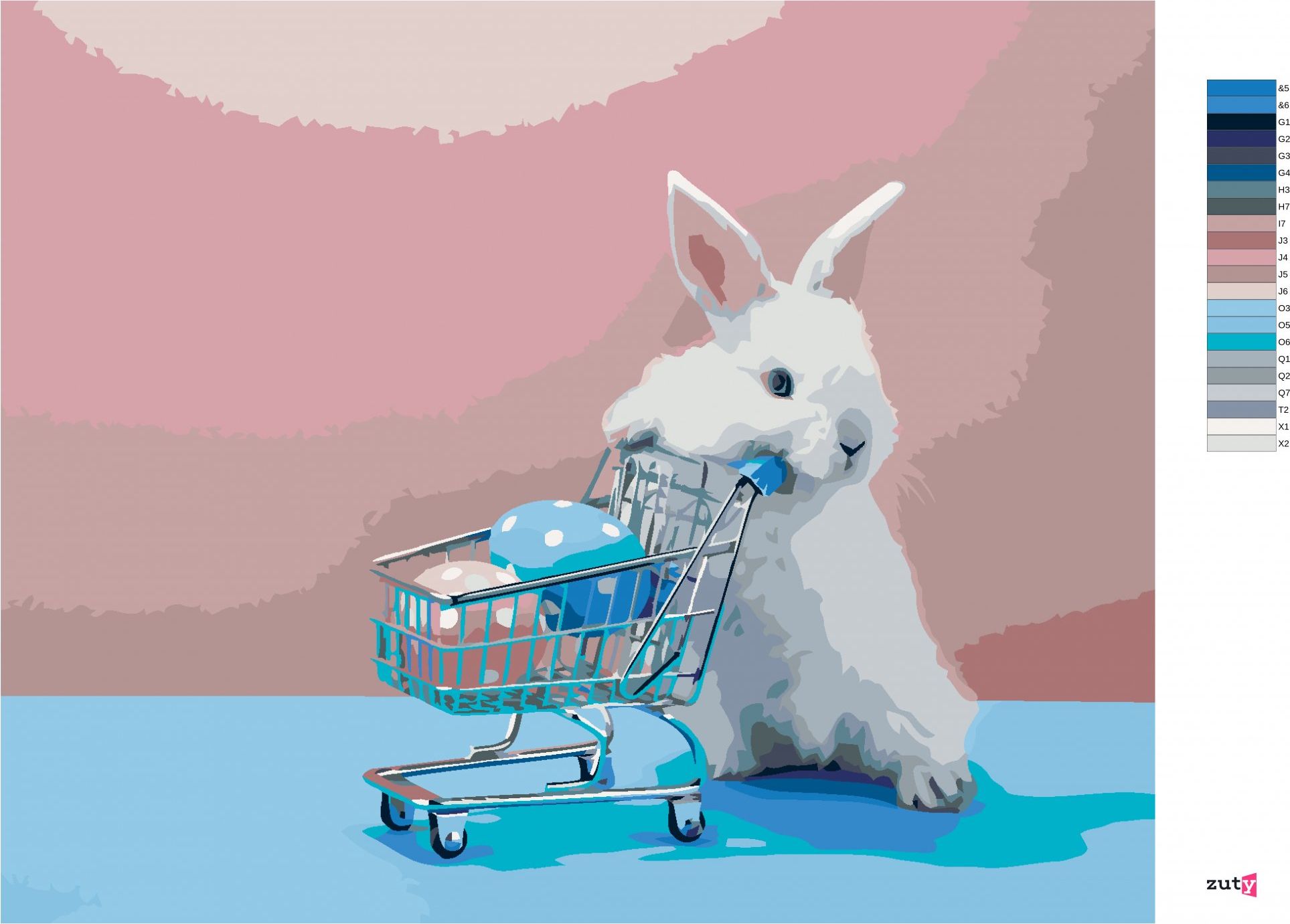 zuty Malování podle čísel - KRÁLÍK A NÁKUPNÍ VOZÍK - Rozměr: 40x50 cm, Rámování: Varianta: vypnuté plátno na rám - obrázek 2