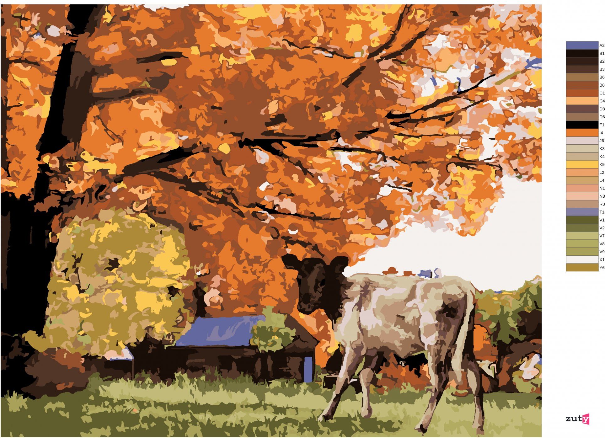 zuty Malování podle čísel - KRÁVA POD STROMEM - Rozměr: 40x50 cm, Rámování: Varianta: vypnuté plátno na rám - obrázek 2