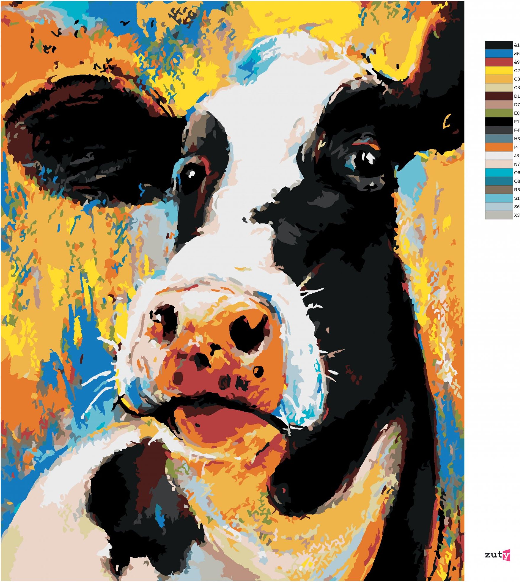 zuty Malování podle čísel - BAREVNÁ KRÁVA - Rozměr: 40x50 cm, Rámování: Varianta: vypnuté plátno na rám - obrázek 2