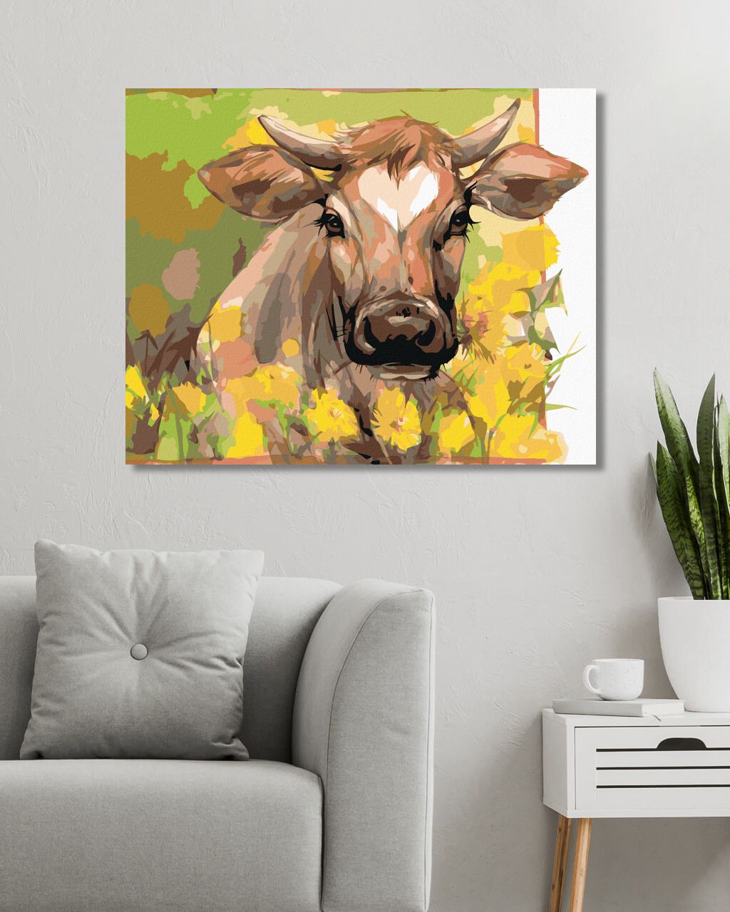 zuty Malování podle čísel - KRÁVA MEZI ŽLUTÝM KVÍTÍM - Rozměr: 40x50 cm, Rámování: Varianta: vypnuté plátno na rám - obrázek 2