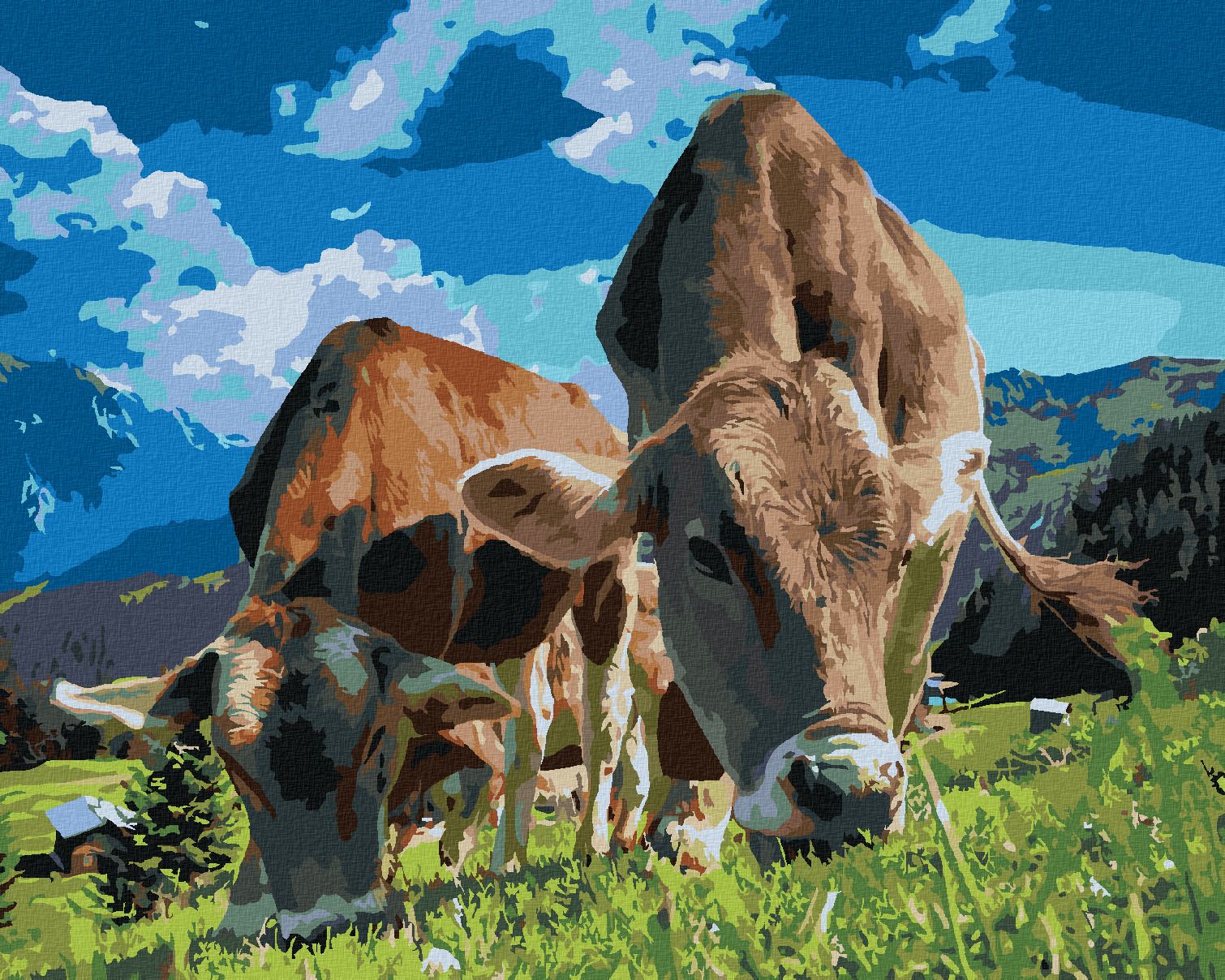 zuty Malování podle čísel - KRÁVY V HORÁCH - Rozměr: 40x50 cm, Rámování: Varianta: vypnuté plátno na rám - obrázek 1