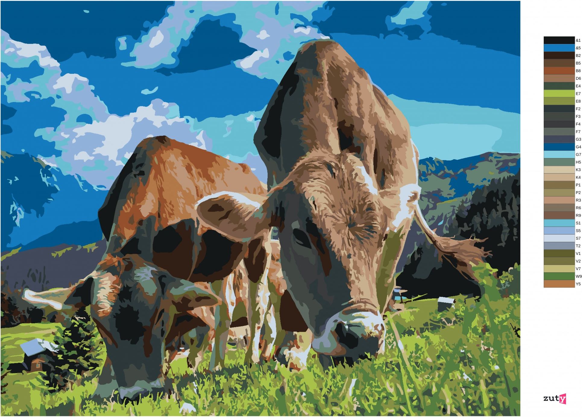 zuty Malování podle čísel - KRÁVY V HORÁCH - Rozměr: 40x50 cm, Rámování: Varianta: vypnuté plátno na rám - obrázek 5