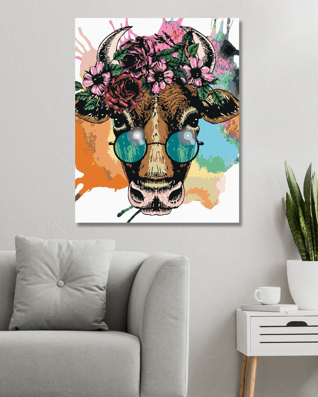 zuty Malování podle čísel - KRÁVA SE SLUNEČNÍMI BRÝLEMI - Rozměr: 40x50 cm, Rámování: Varianta: bez rámu a bez vypnutí plátna - obrázek 9