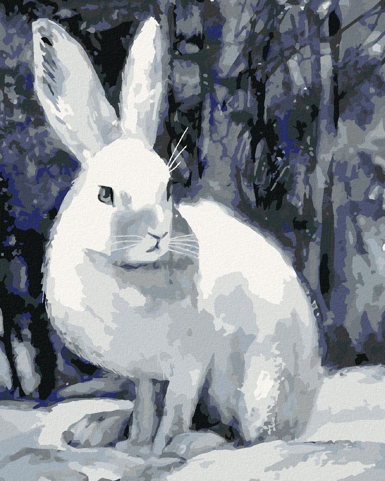 zuty Malování podle čísel - KRÁLÍK V ZIMĚ U LESA - Rozměr: 40x50 cm, Rámování: Varianta: bez rámu a bez vypnutí plátna - obrázek 1