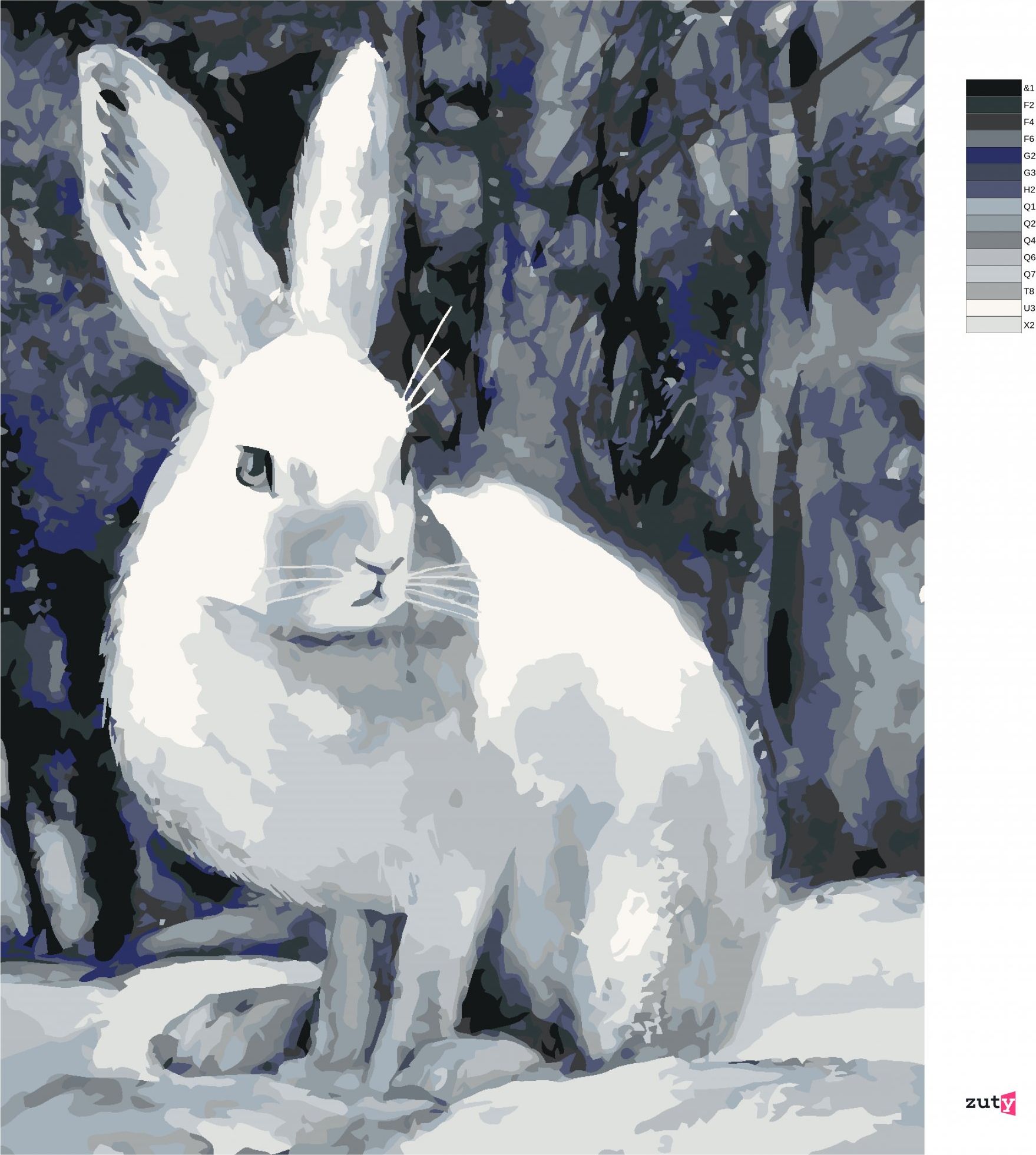 zuty Malování podle čísel - KRÁLÍK V ZIMĚ U LESA - Rozměr: 40x50 cm, Rámování: Varianta: bez rámu a bez vypnutí plátna - obrázek 2