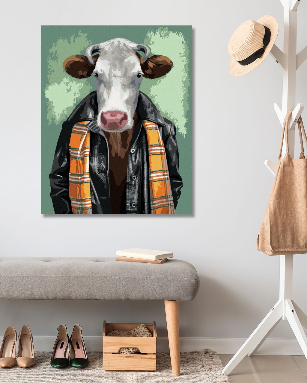 zuty Malování podle čísel - MUŽ S KRAVÍ HLAVOU - Rozměr: 40x50 cm, Rámování: Varianta: bez rámu a bez vypnutí plátna - obrázek 2