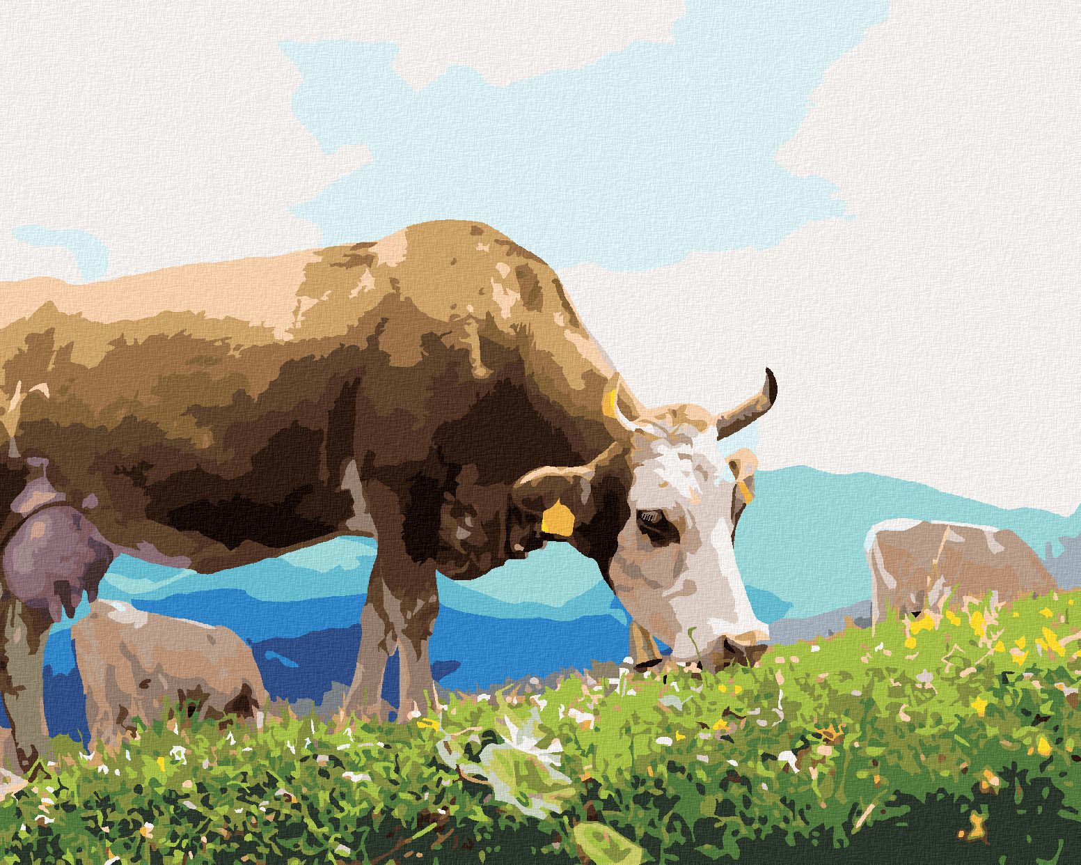 zuty Malování podle čísel - KRÁVA NA PASTVĚ U HOR - Rozměr: 40x50 cm, Rámování: Varianta: vypnuté plátno na rám - obrázek 1